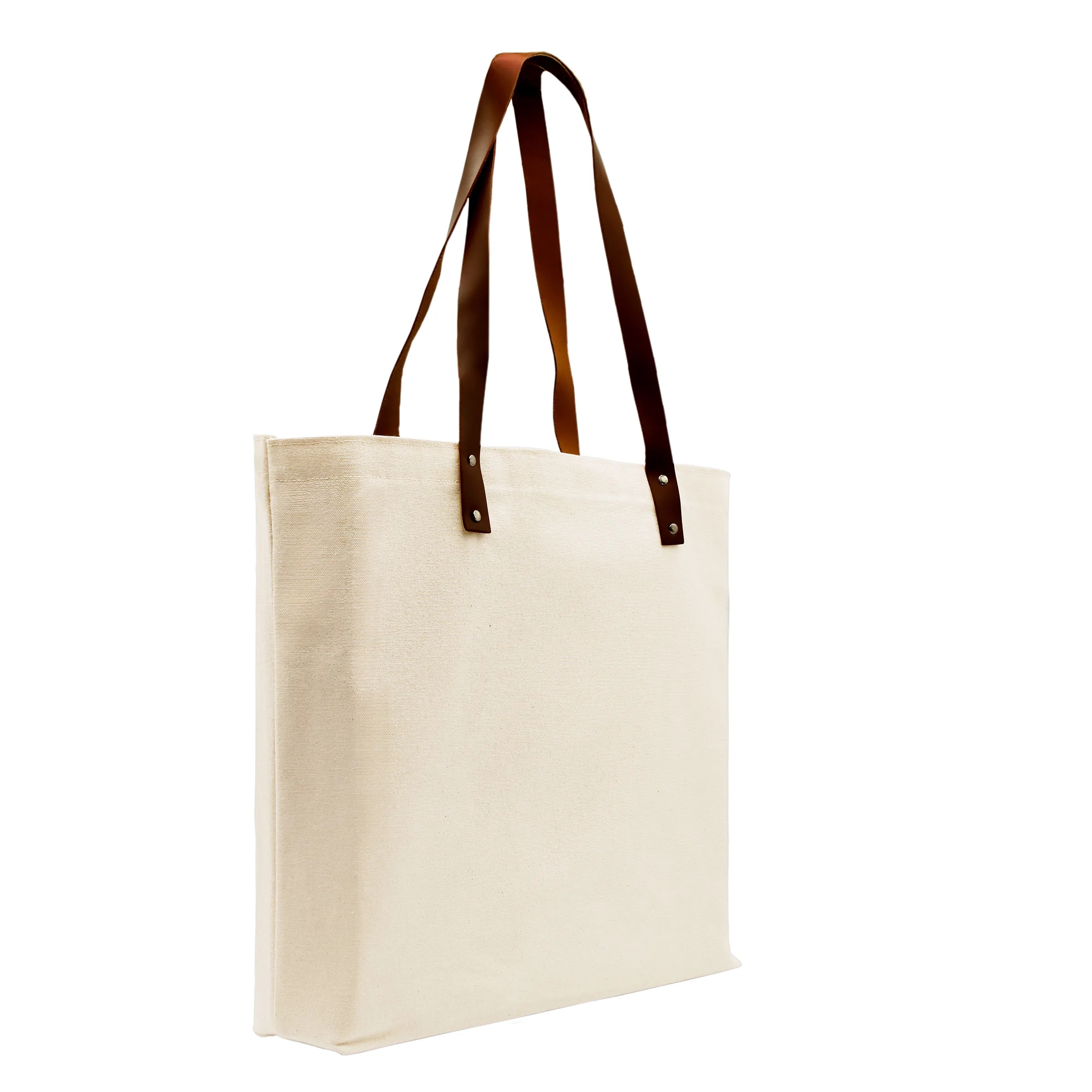 USA Made Leather Handle Natural Canvas T Bottom Tote