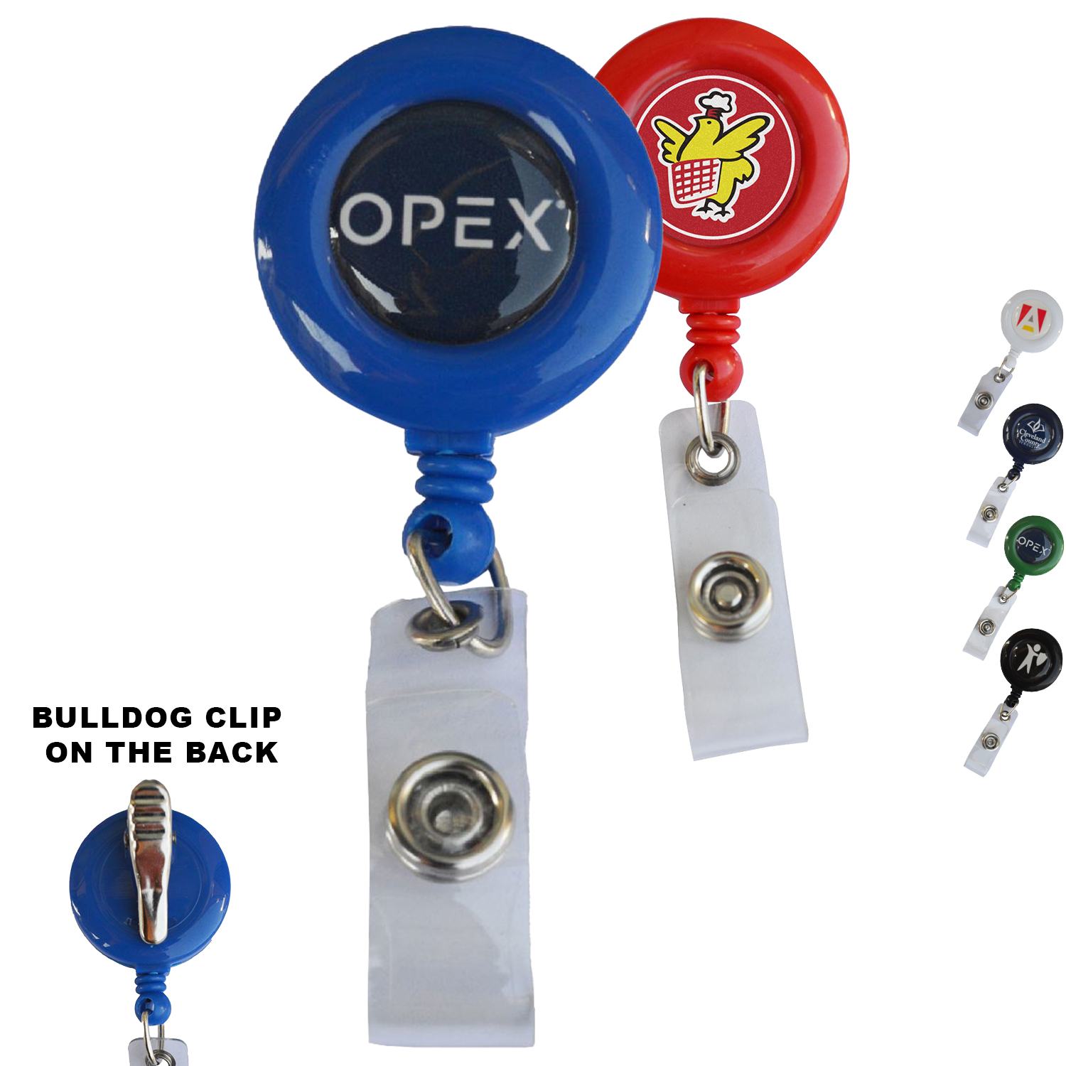Round Retractable Reel w/ Bulldog Clip backing