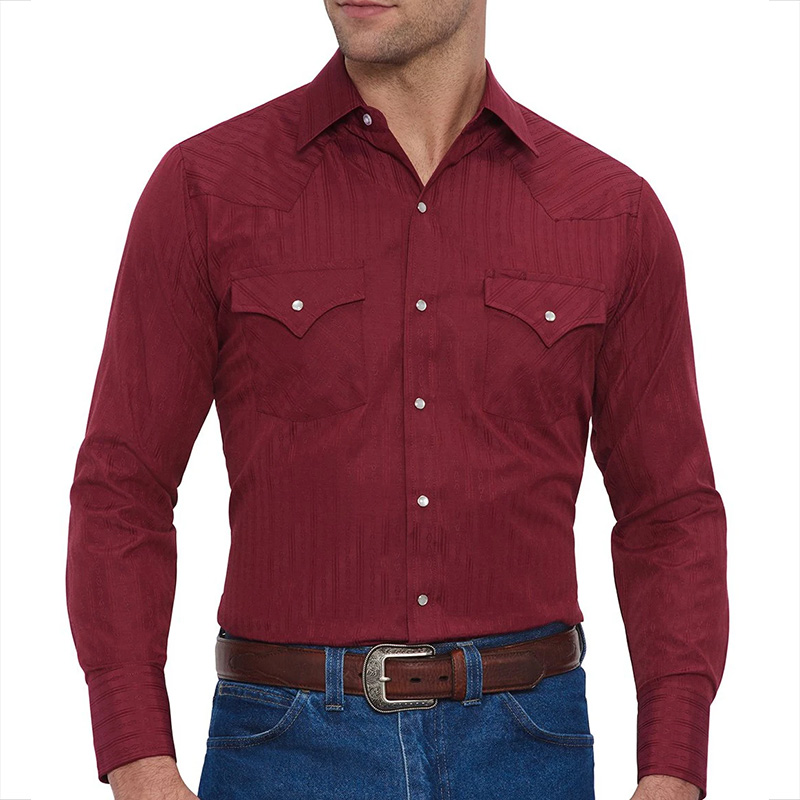 Long Sleeve Tone-on-Tone Western Wear Shirt 11