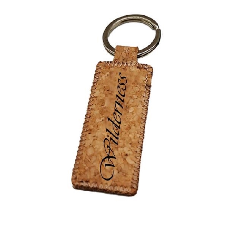 Cork Wood Rectangle Keychain