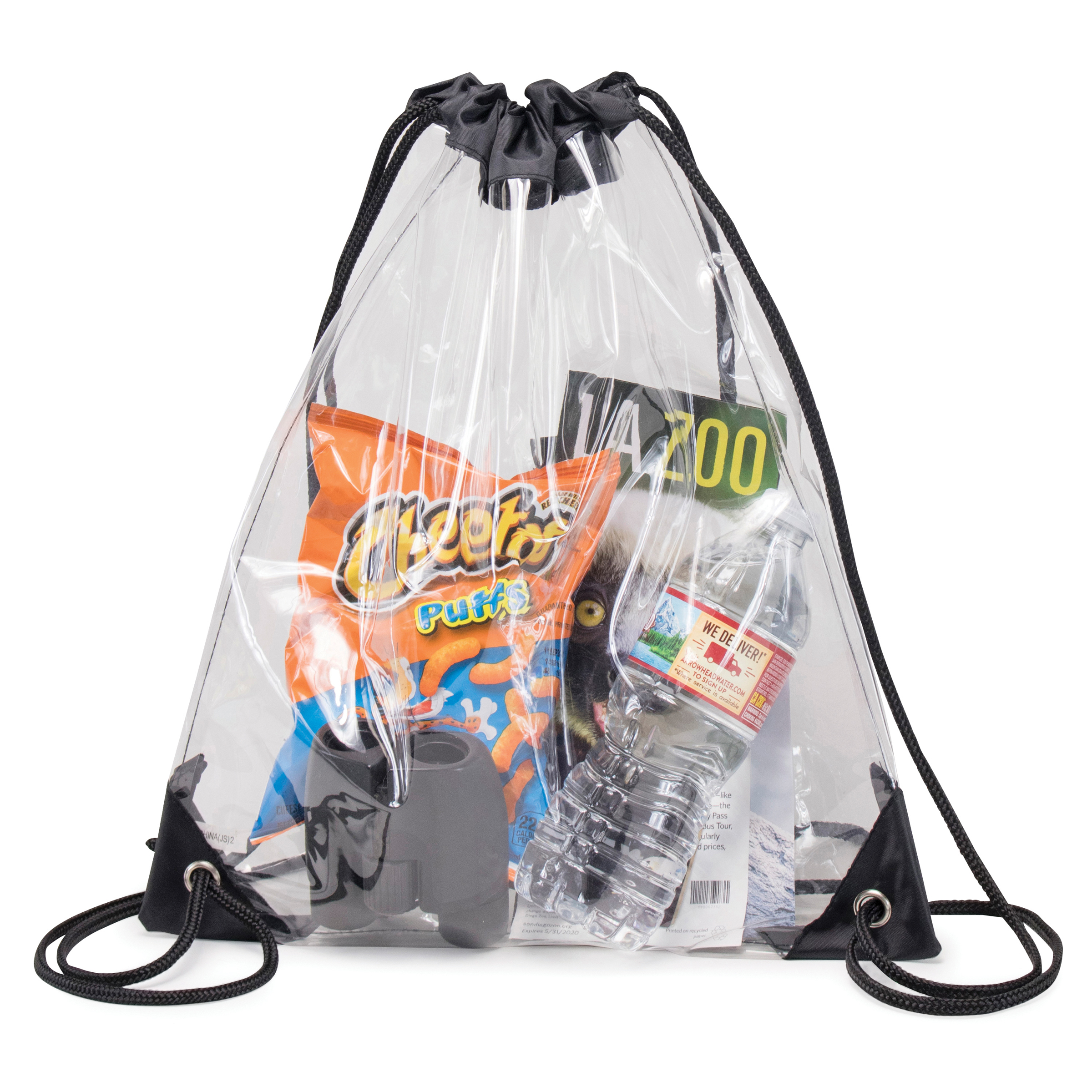 Clear Vinyl Drawstring Tote Bag w/Black Trim