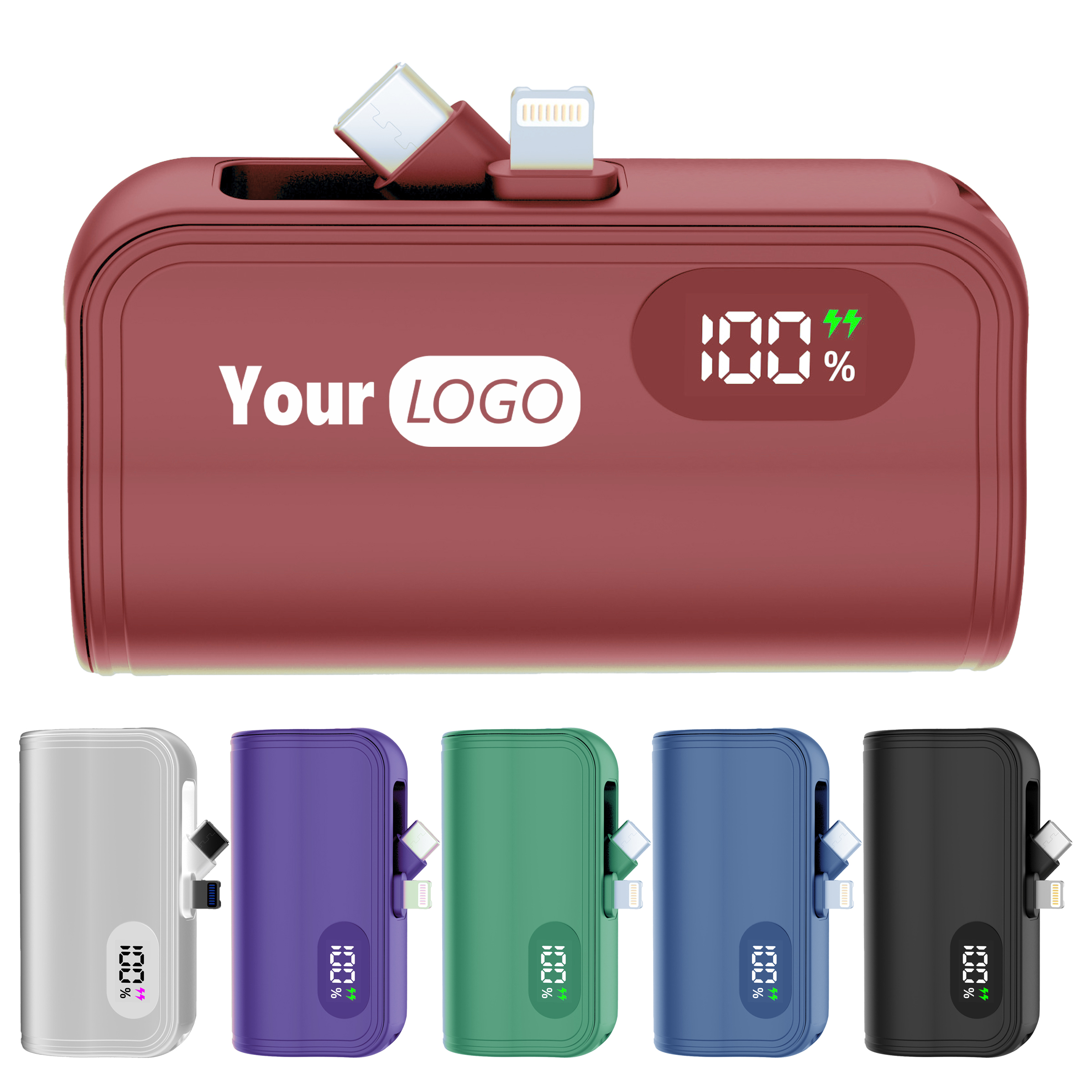 Abs Multifunctional Power Bank With Led Display And Built-In Cables