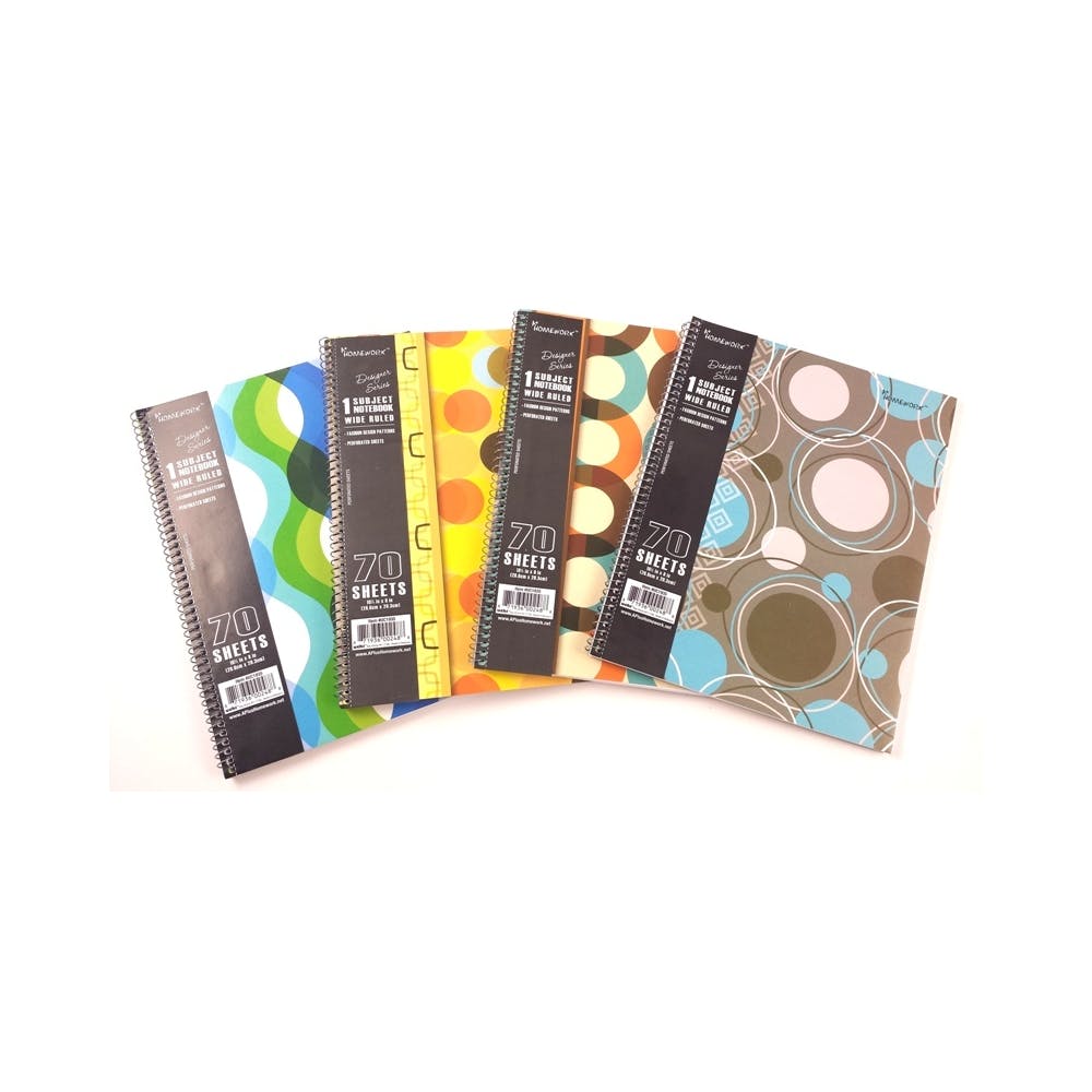 1 Subject Wide Ruled Spiral Notebooks - 70 Sheets 4 Designs 3