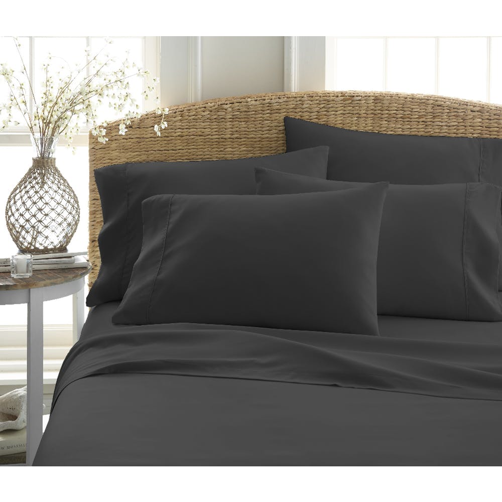 Microfiber Bed Sheet Sets - Black Queen 6 Piece Double-Brushed 3