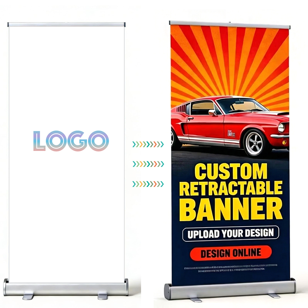 33 Inch Aluminum Retractable Banner Stand W/ Base Feet & Top Rail