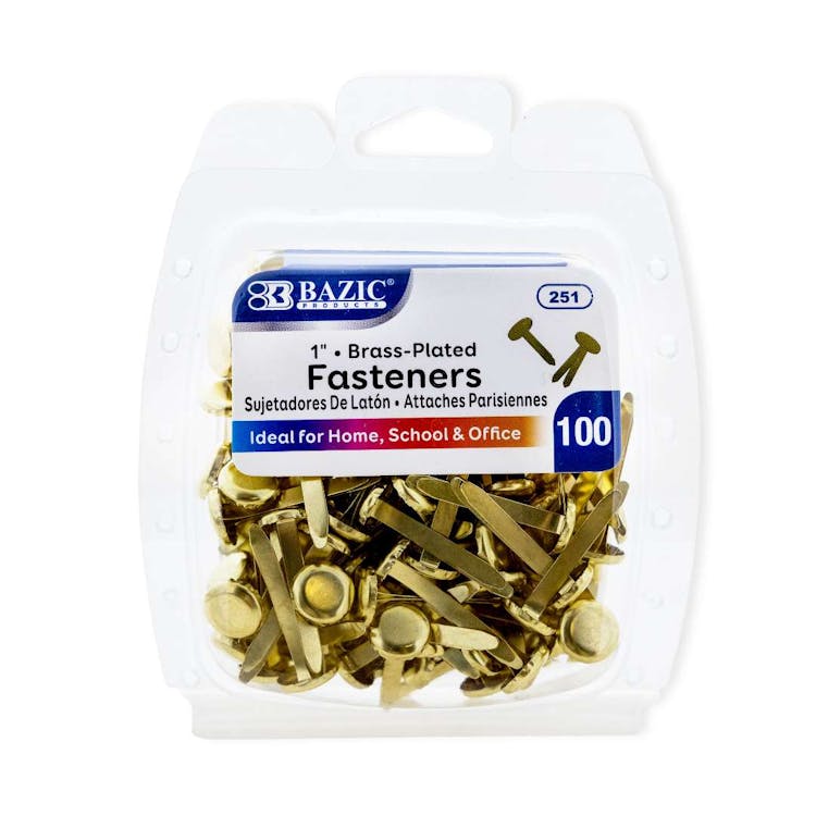 1" Paper Fasteners - Brass Plated 100 Count Pack 2