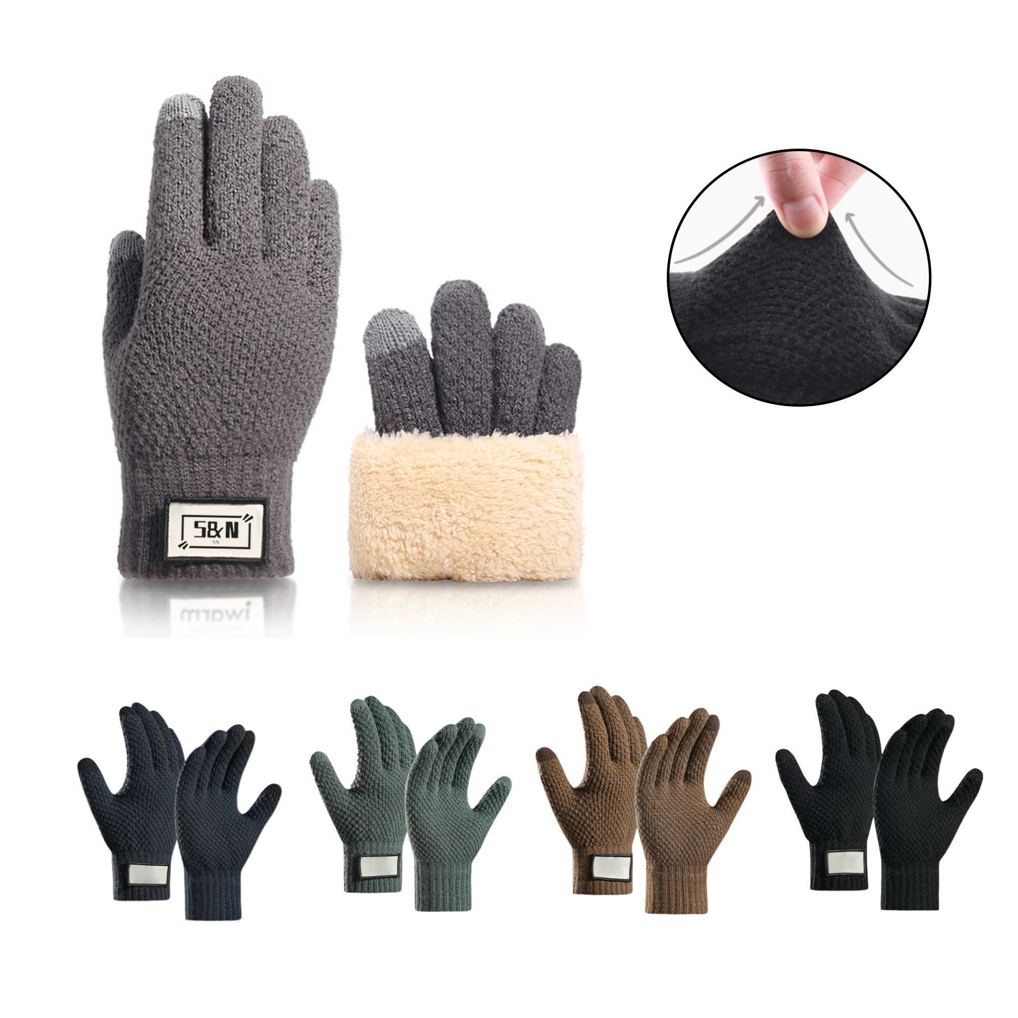 Knitted Warm Gloves With Soft Lining And Touch Screen Fingertips 2