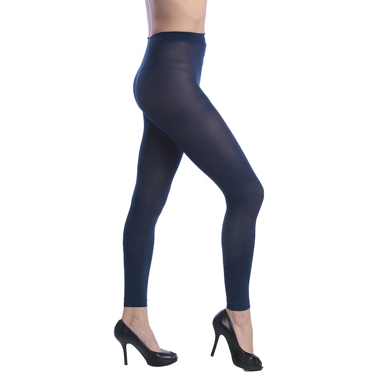 Women's Opaque Control Top Footless Tights - Navy Queen Size 3