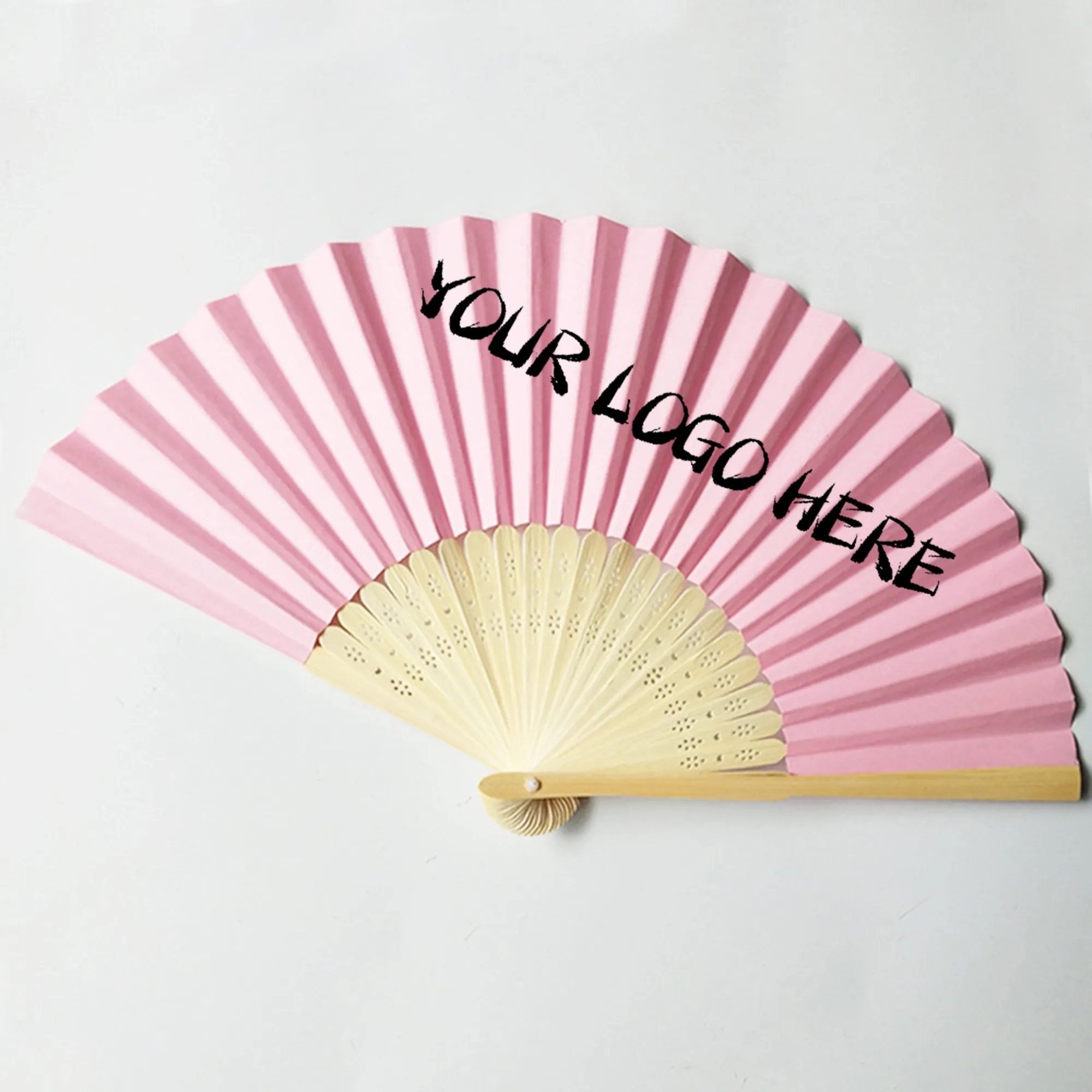 Custom Folding Handheld Paper Fan with Bamboo Handle 21