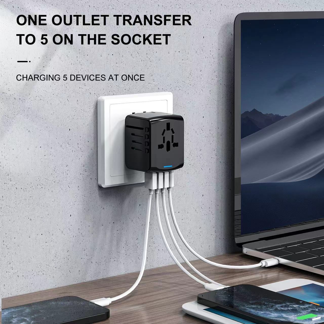 Plastic Universal Adapter With Usb & Type-C Ports 10