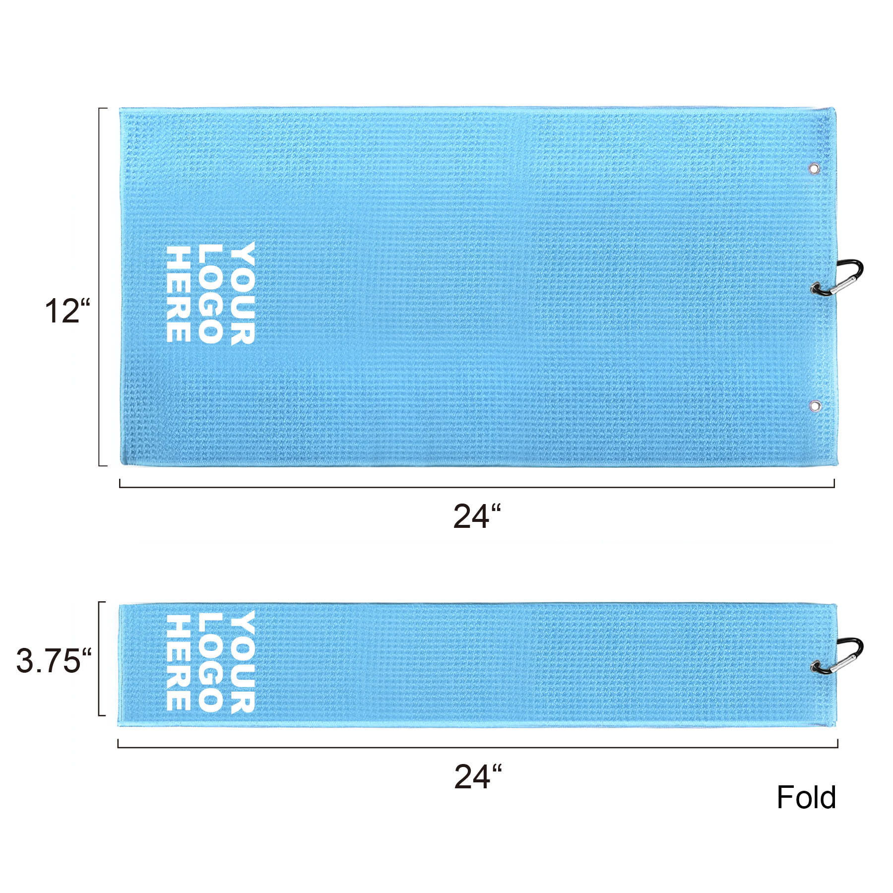 Microfiber Waffle Two-fold Golf Towel w/ Carabiners Clip 12" x 24" 36