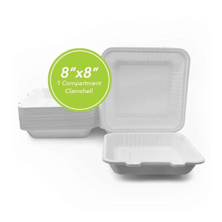 Three Leaf 8"x8" 1 Compartment Bagasse Clamshell 50 Pack 3