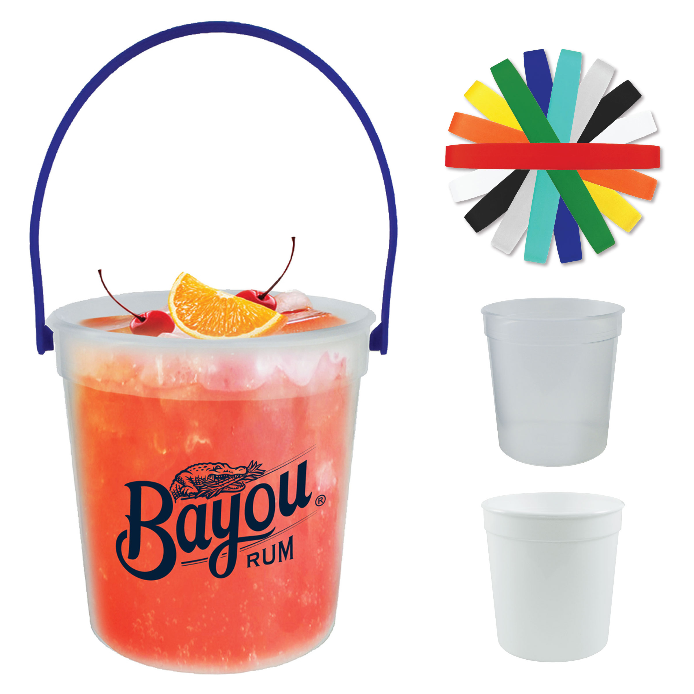 32oz Plastic Rum Bucket with Mix and Match Color Handle 14