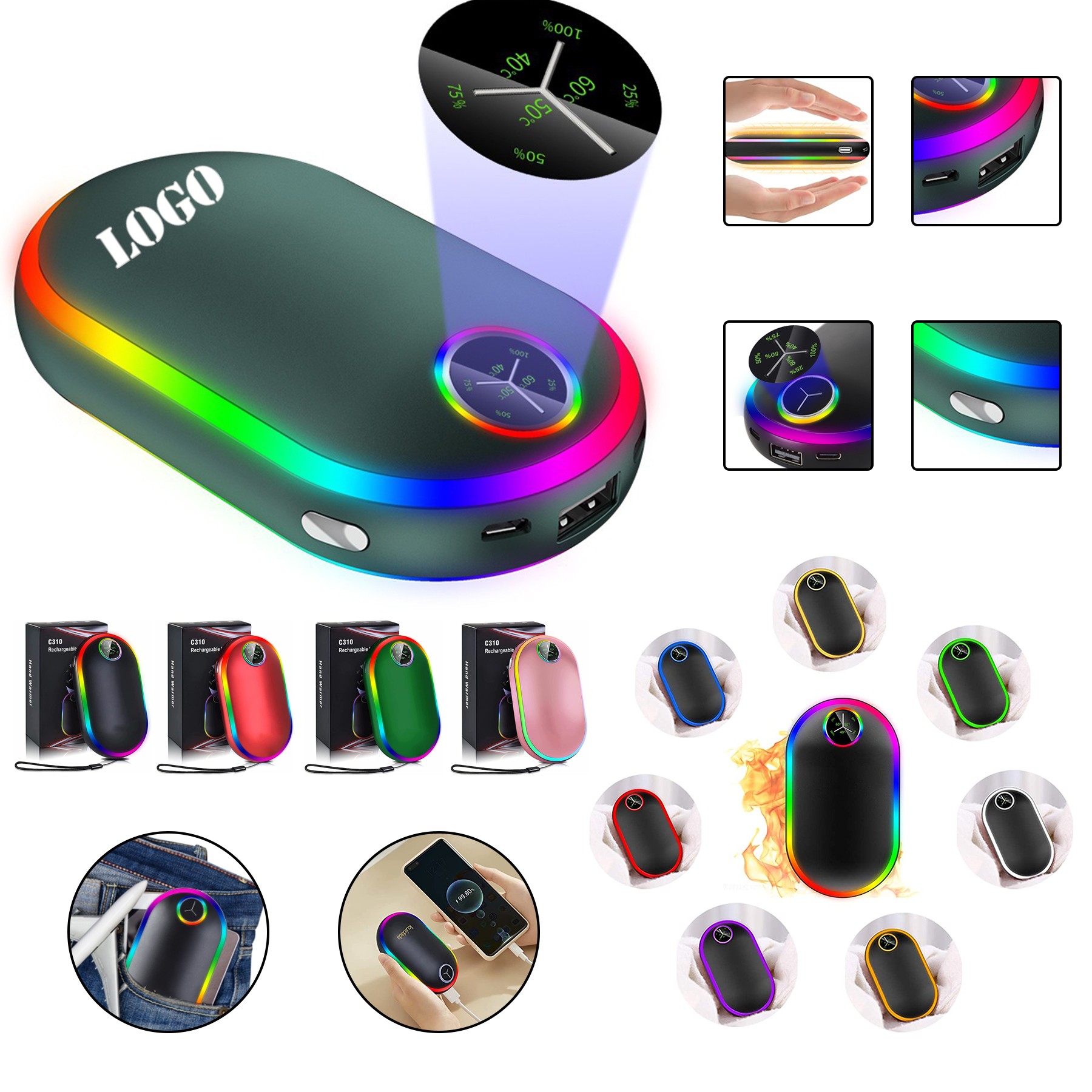 Portable Power Bank and Hand Warmer with Lights 6