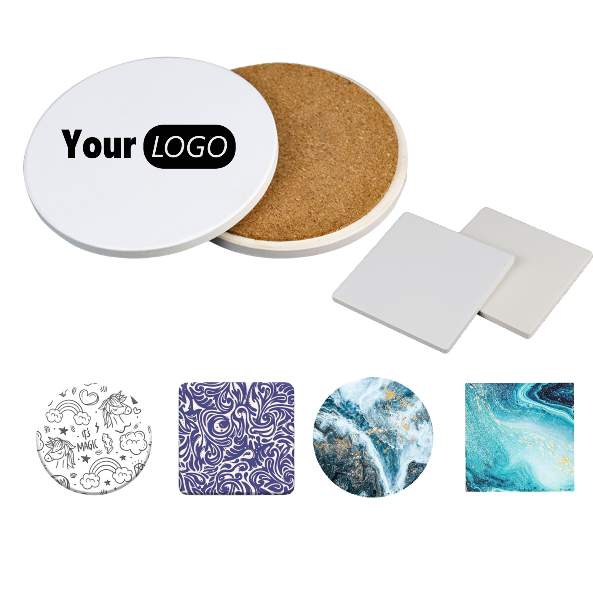 Round Ceramic Coaster with Cork Base 5