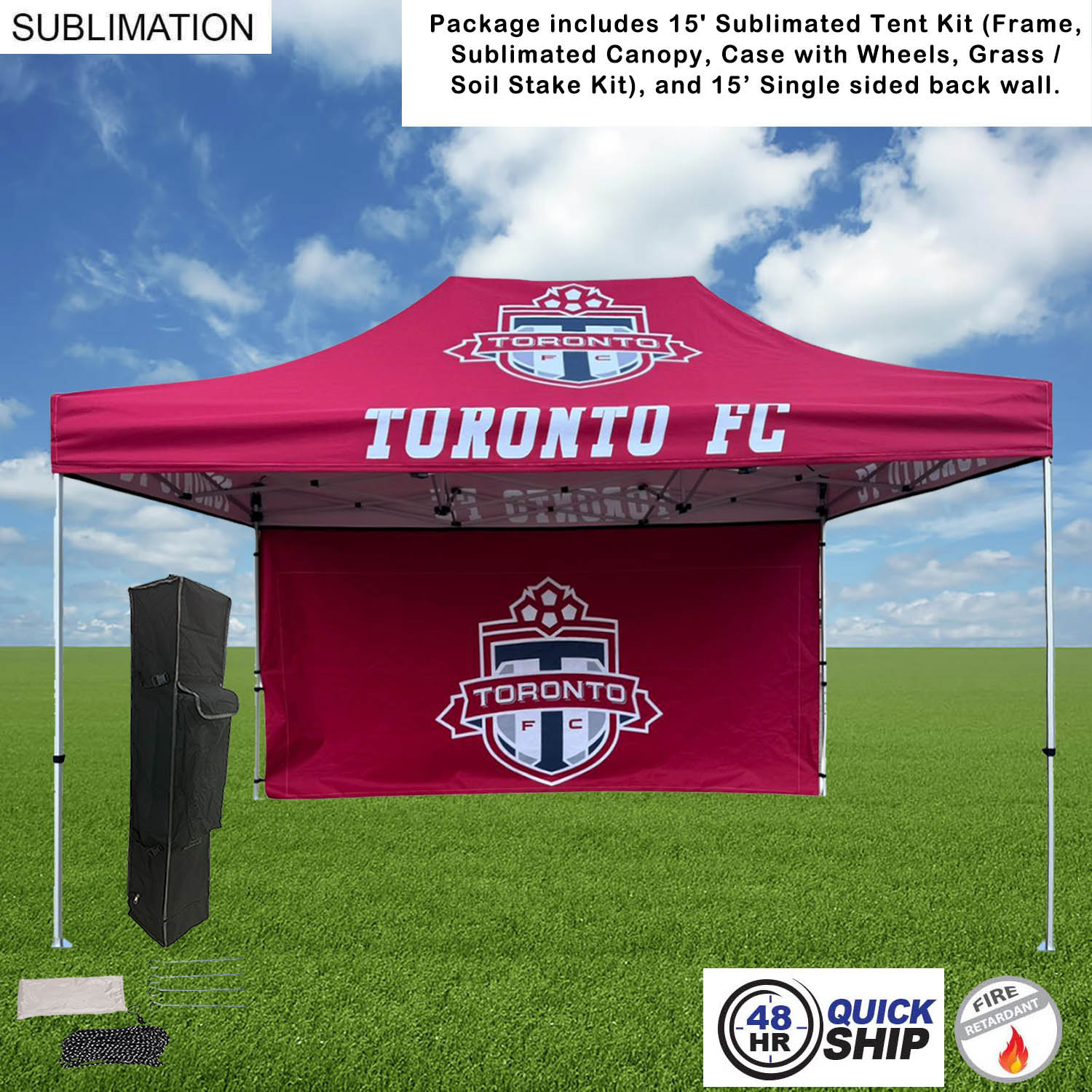48Hr Quick Ship - Tent Backwall Package, 15' Sublimated Tent Kit and 15' Full single sided backwall 20