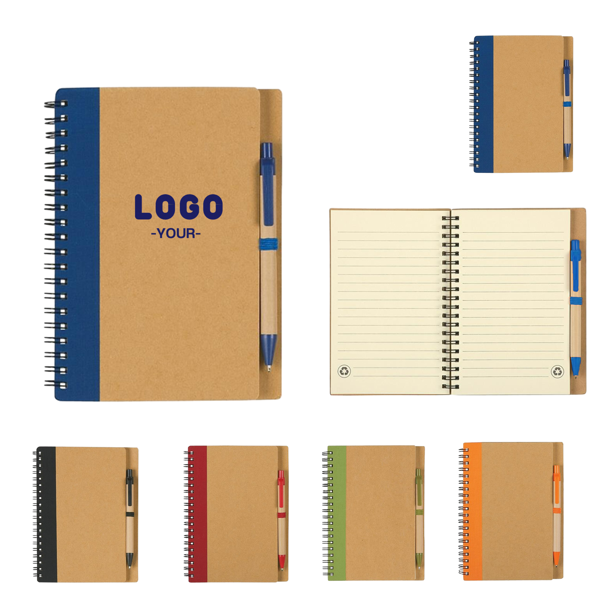 5" x 7" Soft Cover Kraft Spiral Notebook With Pen 3