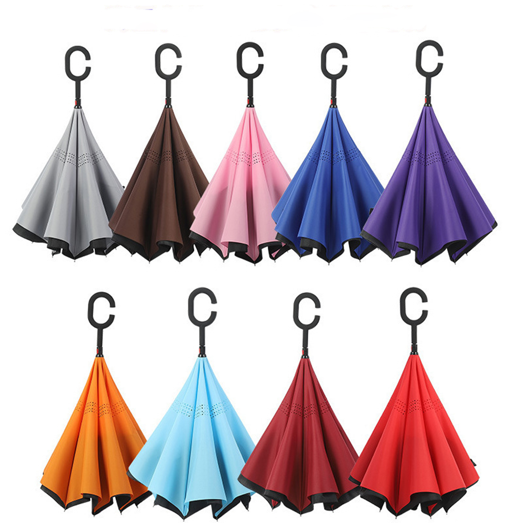 Inverted Reverse Umbrella with C-shaped Handle