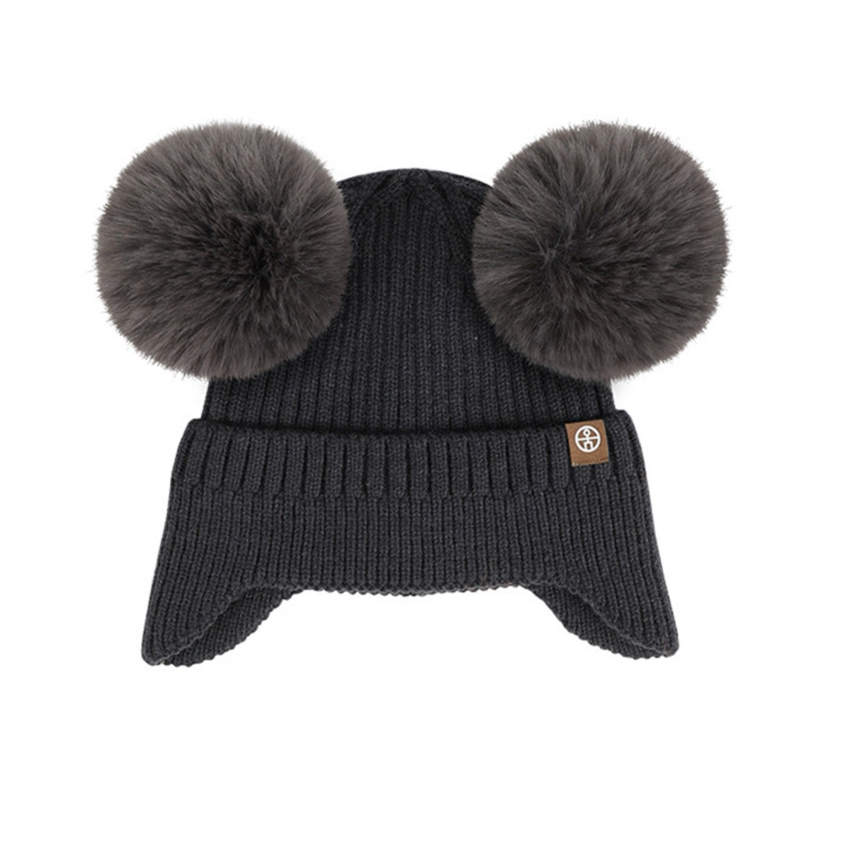 Double Pom Pom Earflap Winter Beanie for Kids, custom youth shirt with logo imprint 11