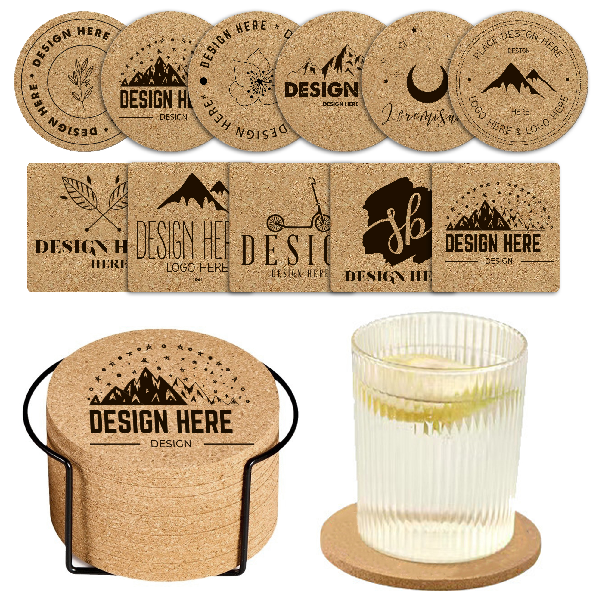 Customized Pattern Cork Square and Round Coasters 5
