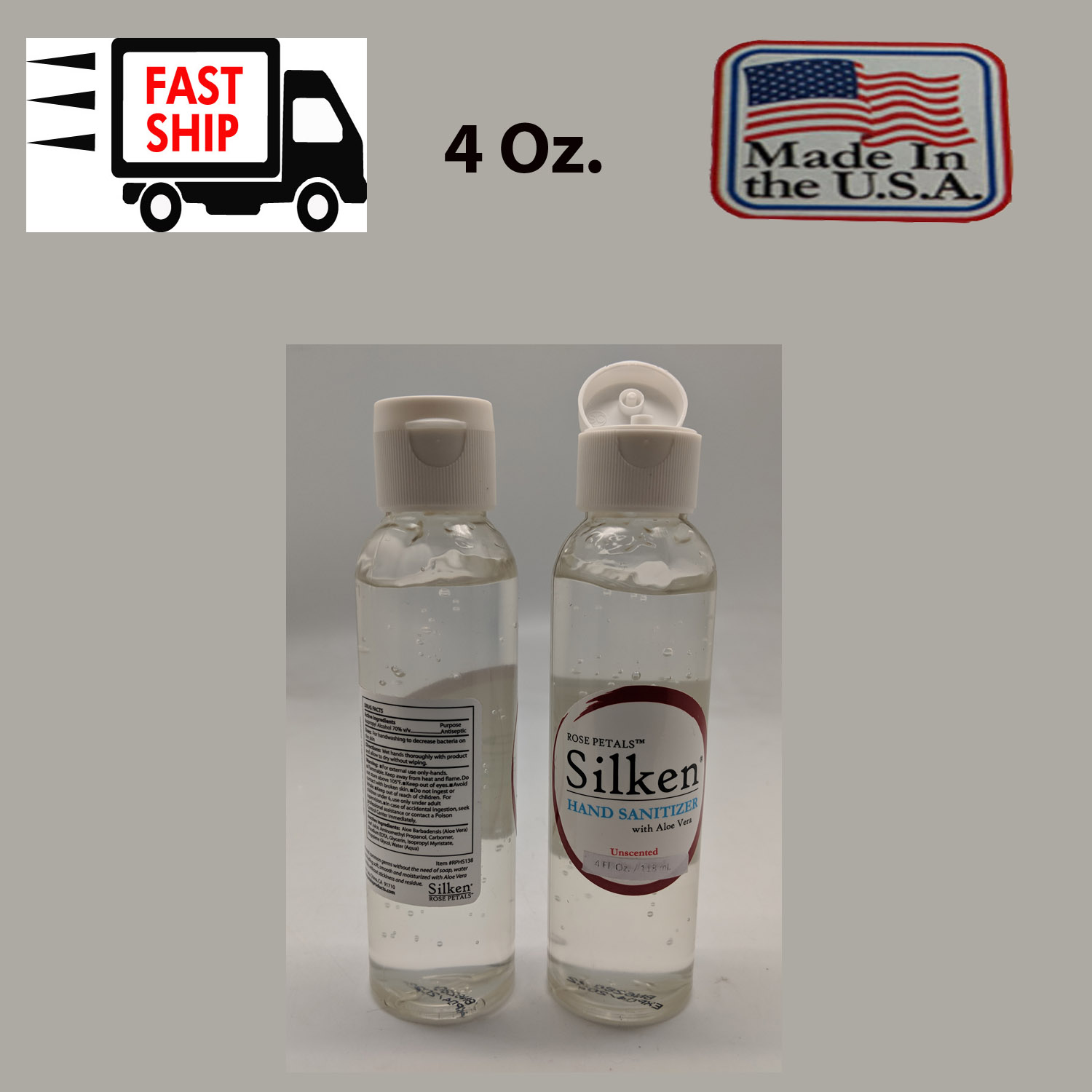 4 Oz Aantibacterical Clear Hand Sanitizer Made in USA