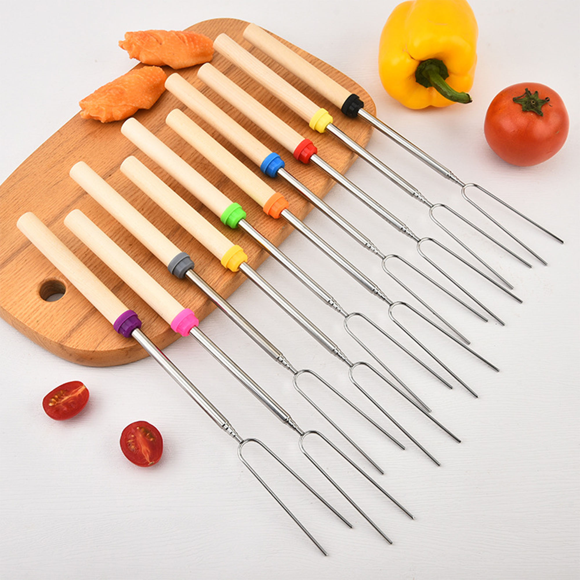 Telescopic Barbecue Skewer Fork With Wooden Handle 15