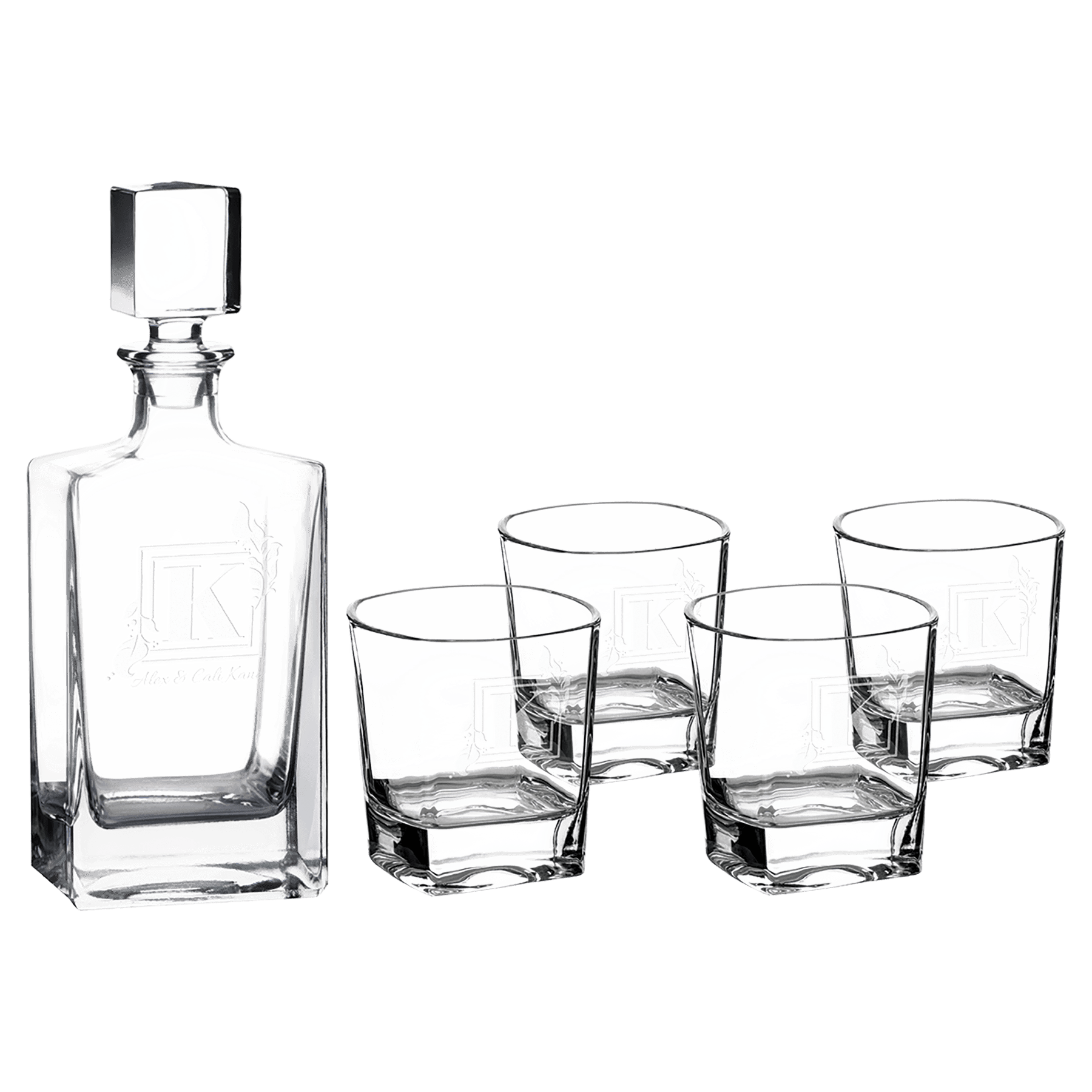 Polar Camel 8 oz Clear 810 M L Rectangle Glass Decanter Set with Four Rocks Glasses in Black Gift B