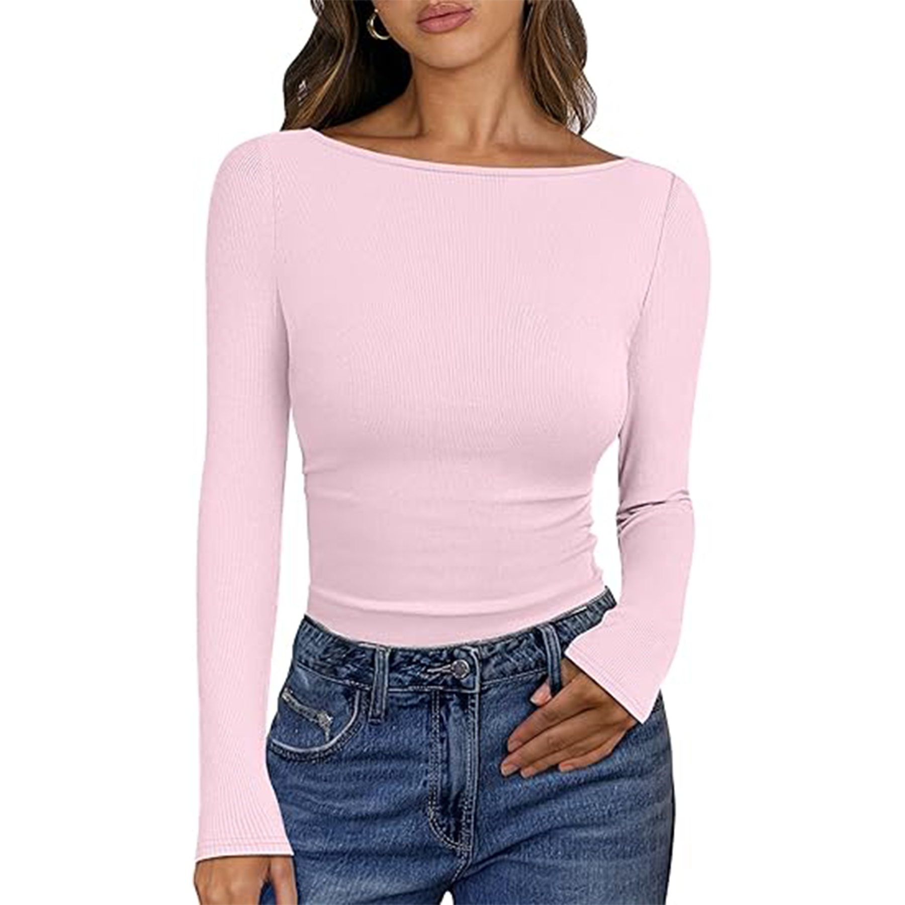 Women Boat Neck Long Sleeve Shirt 49
