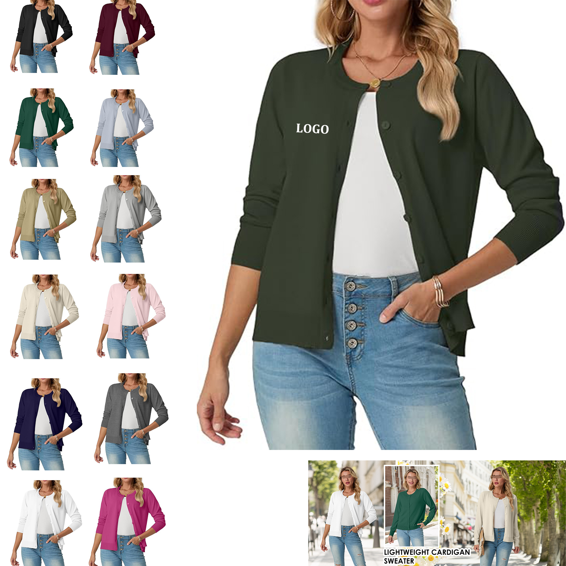 Women's Long Sleeved Lightweight Round Neck Casual Cardigan 32