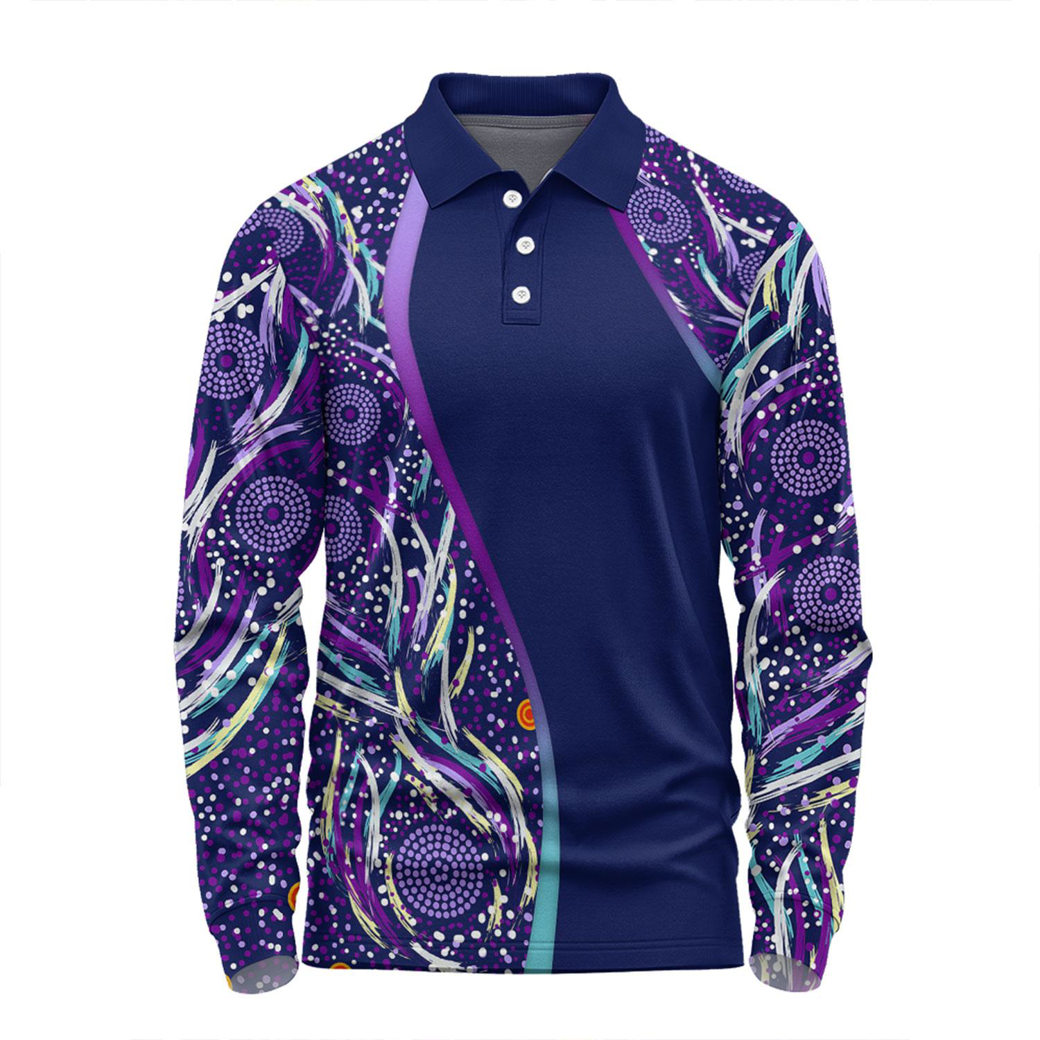 100% Cotton Full Color Fluorescent Digital Print Men's Long Sleeve Polo - 5.3 oz