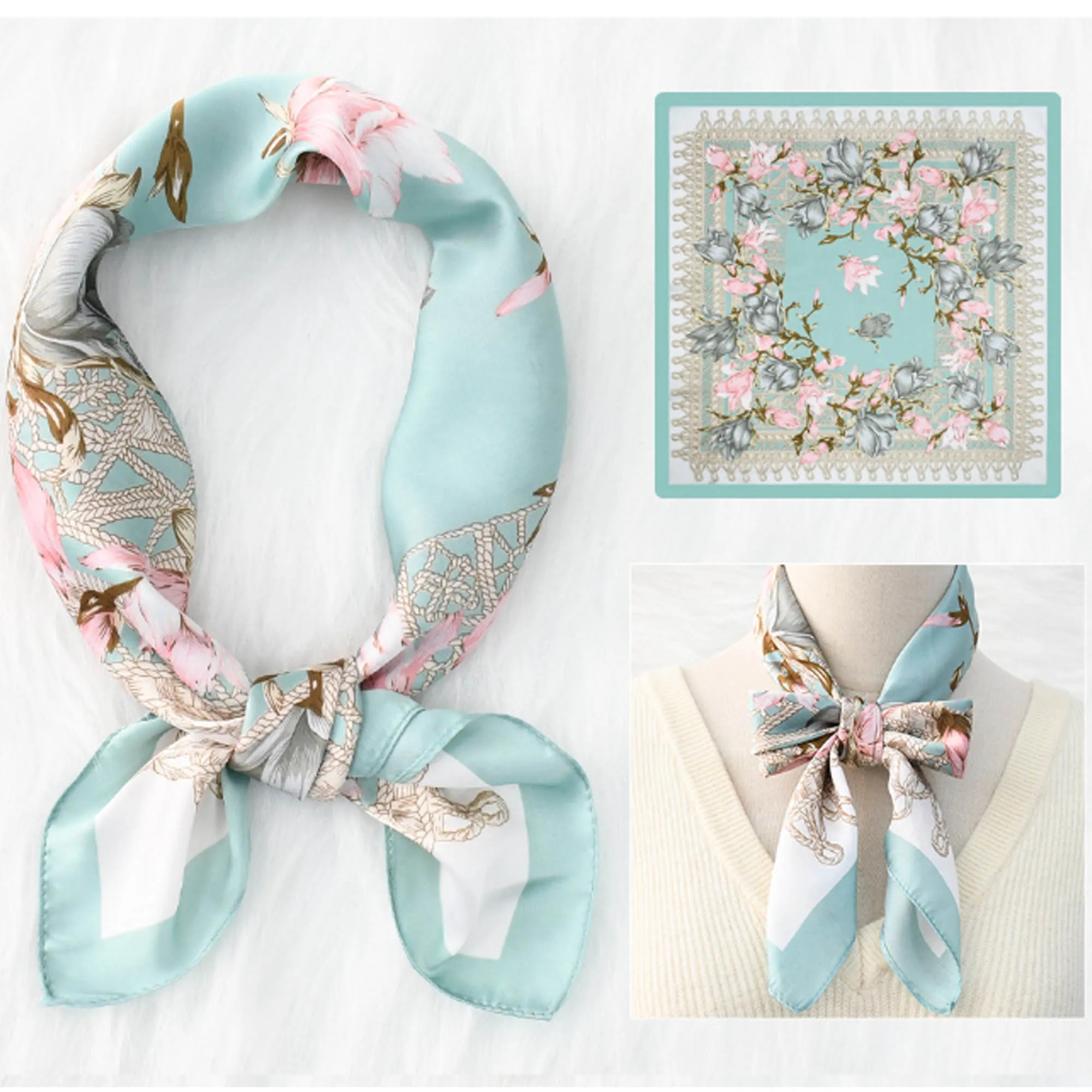 Floral Print Silk Square Scarf 18