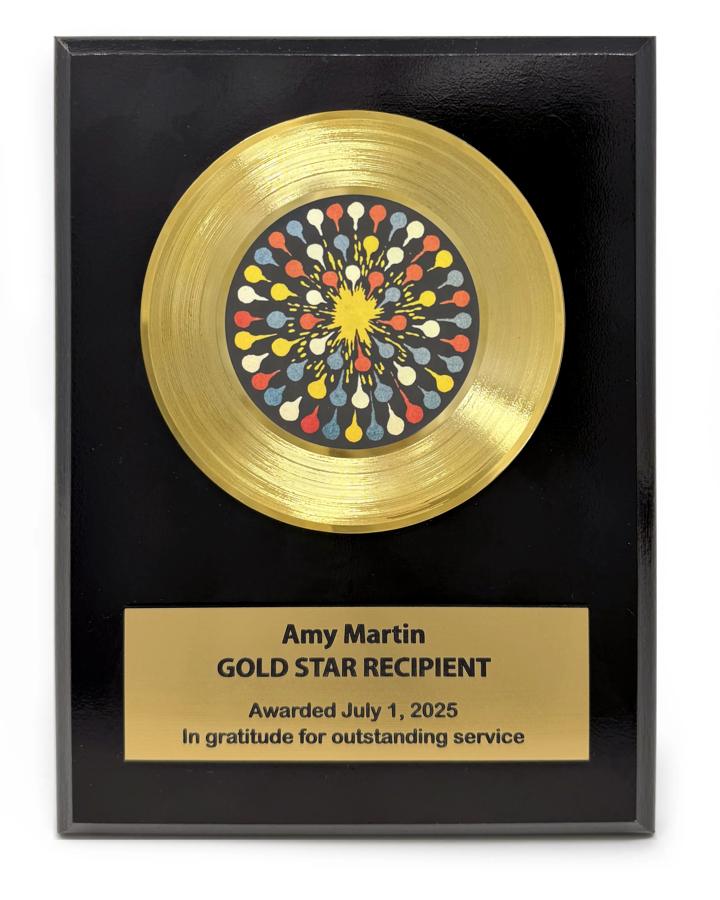 Gold Record Plaque - 4" Record - 6 x 8