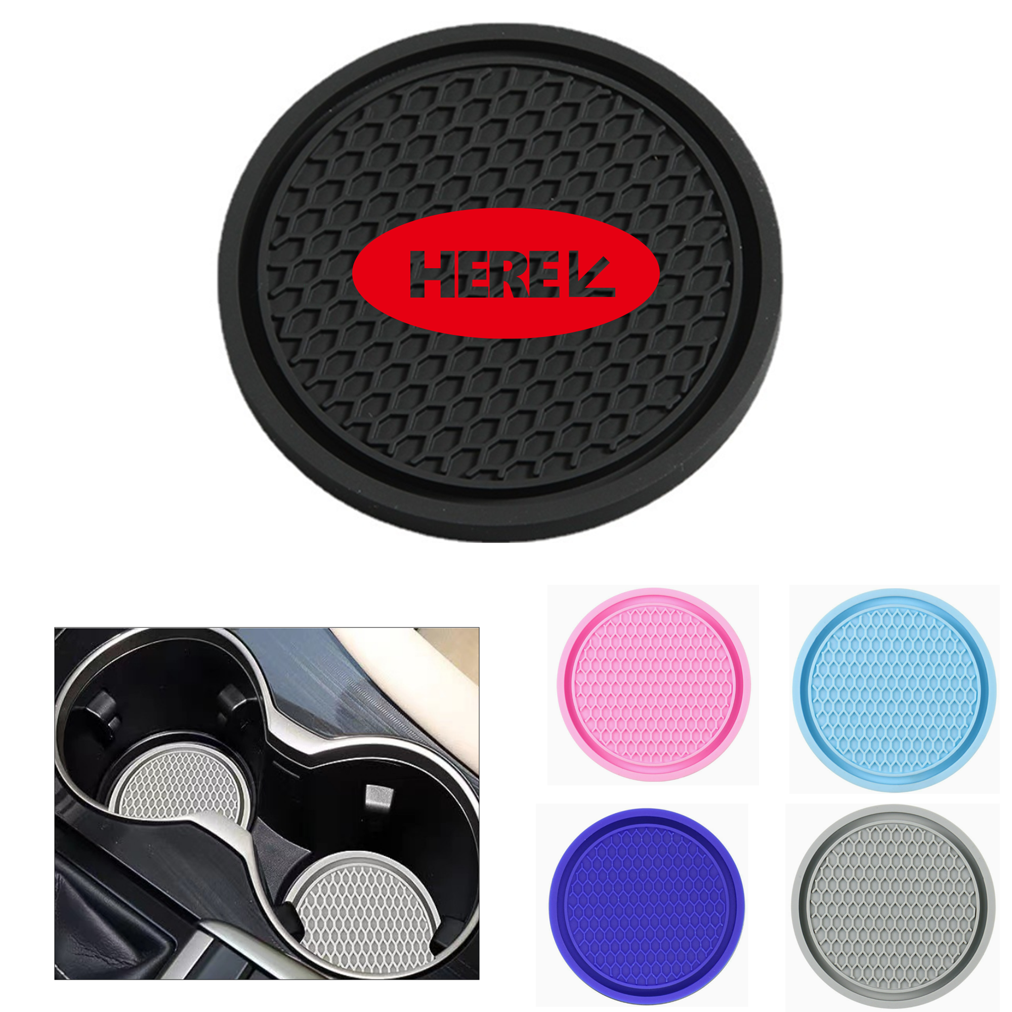 PVC Soft Rubber Car Coaster - Solid Color Design