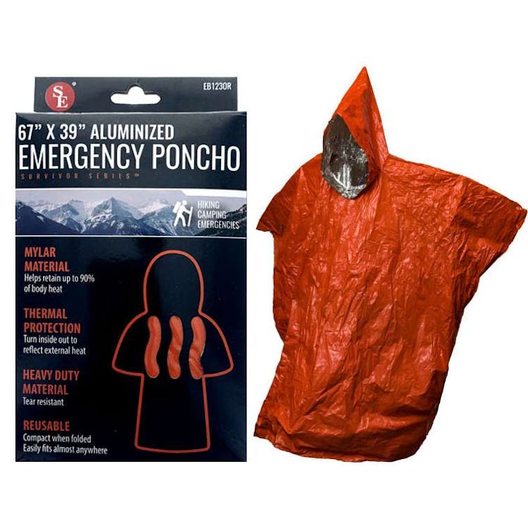 Orange Emergency Aluminized Poncho - 67" x 39" 2