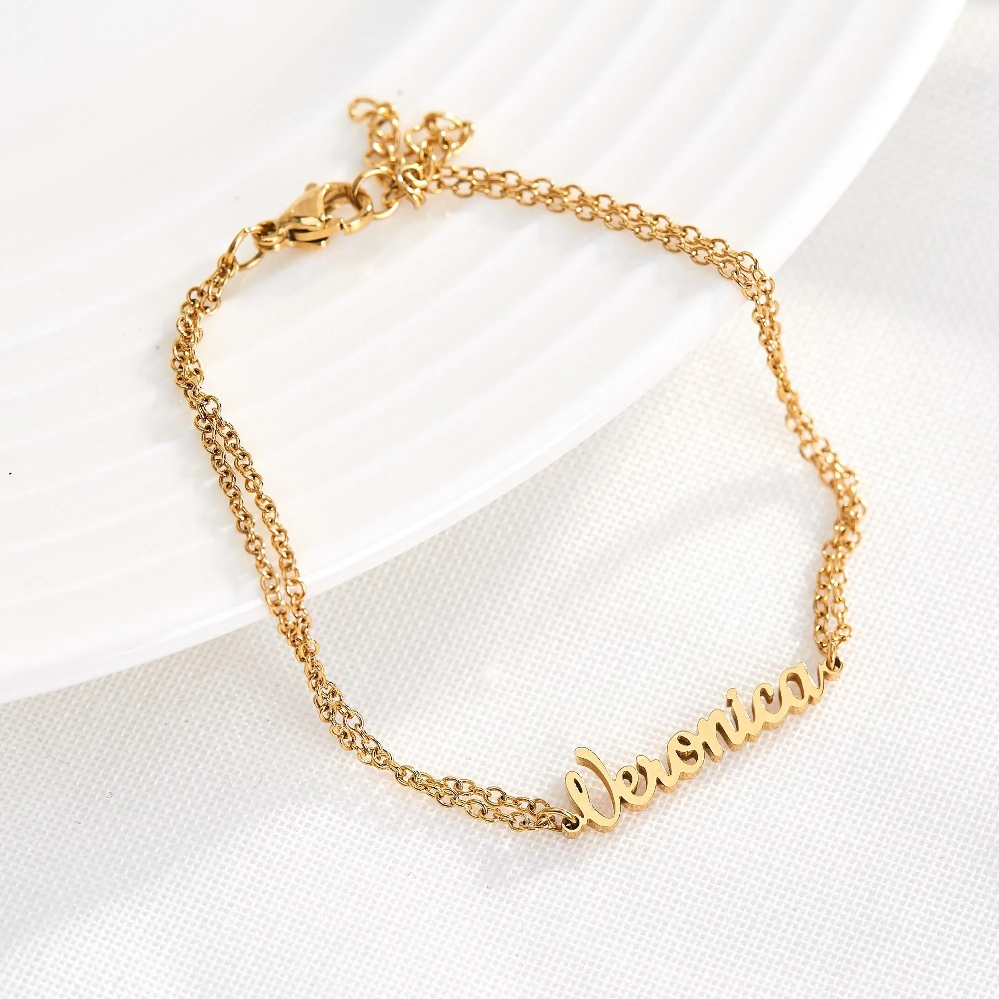 OEM Logo Gold Plated Stainless Steel Letter Bractlet Jewelry 8
