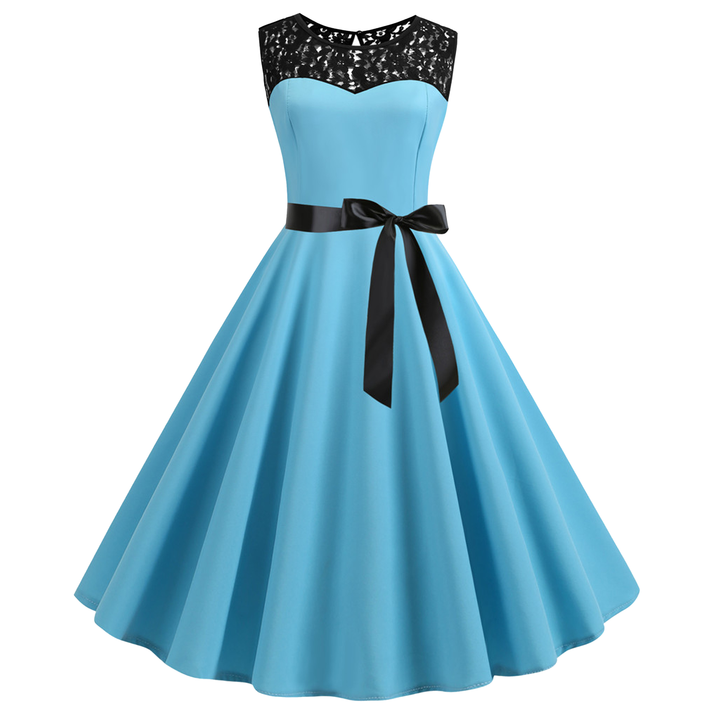 Polyester Retro Sleeveless Lace Patchwork Dress 18