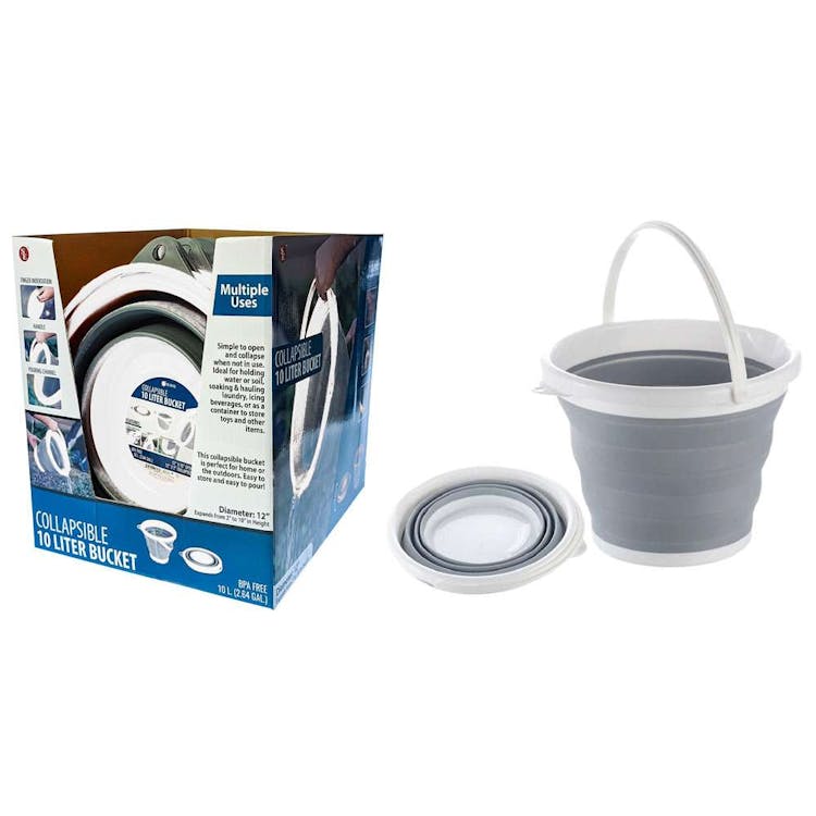 Collapsible Silicon Buckets - 10 Liters Gray/White 3