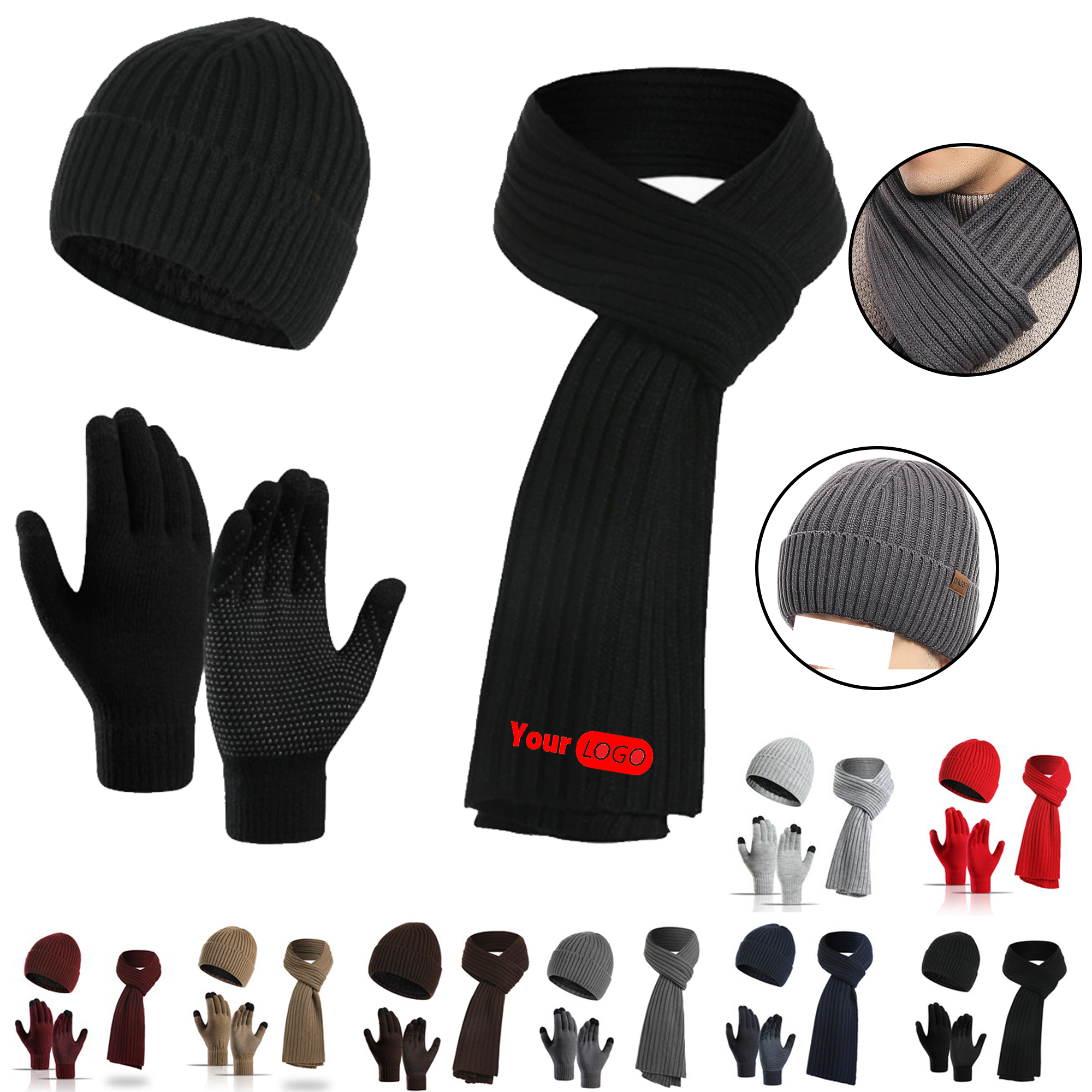 Hat, Scarf & Touchscreen Gloves Combo Gift Set 10