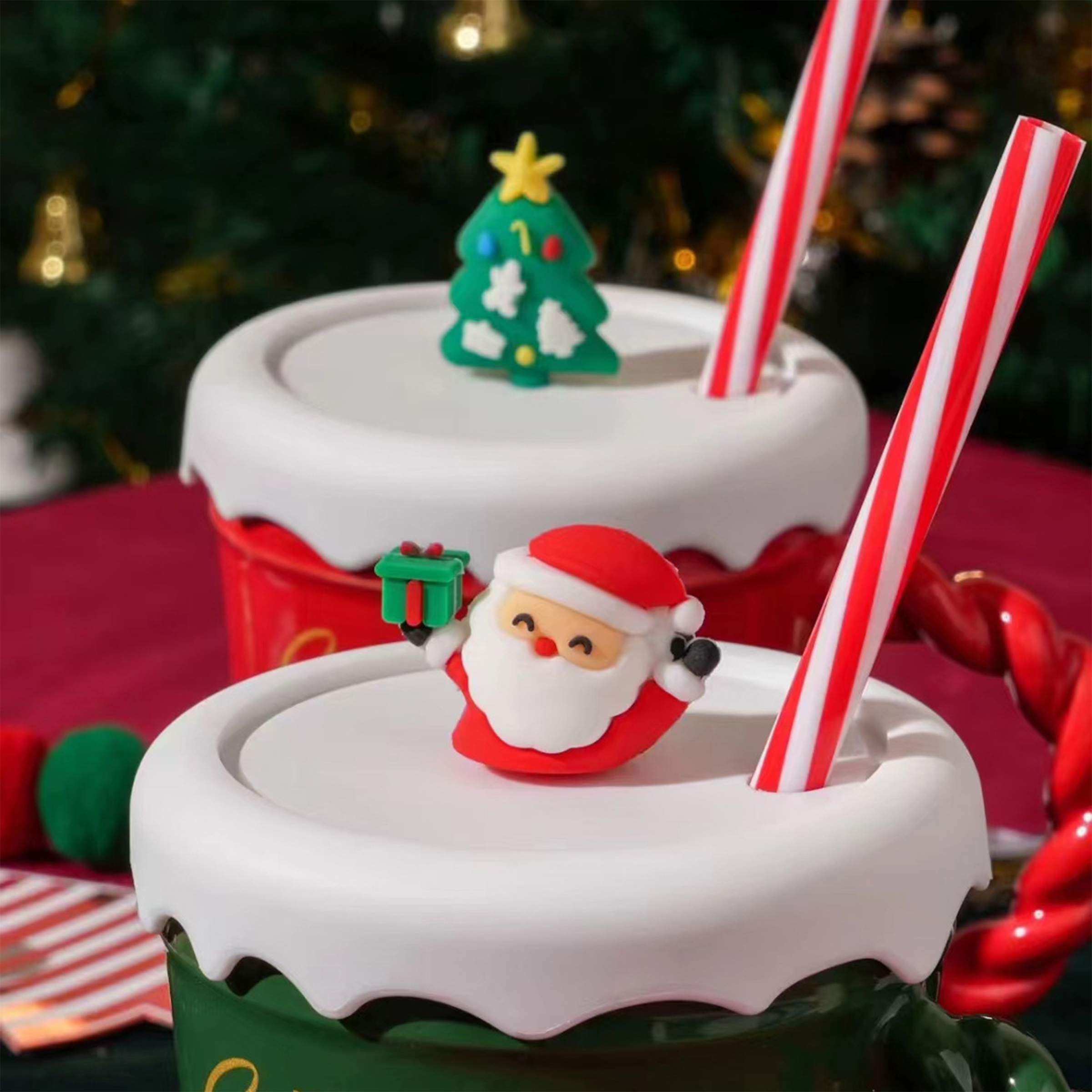 Ceramic Colorful Christmas Mug With Festive Lid And Drinking Straw 9