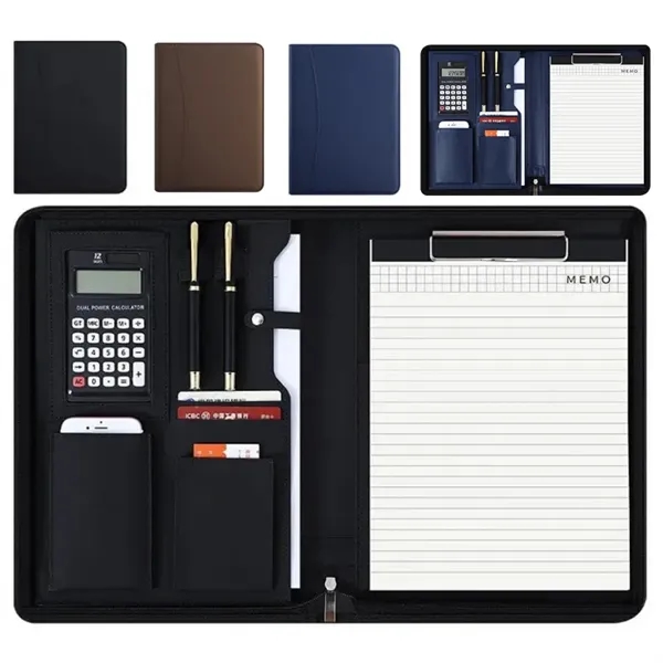 A4 Conference Padfolio Zippered Calculator