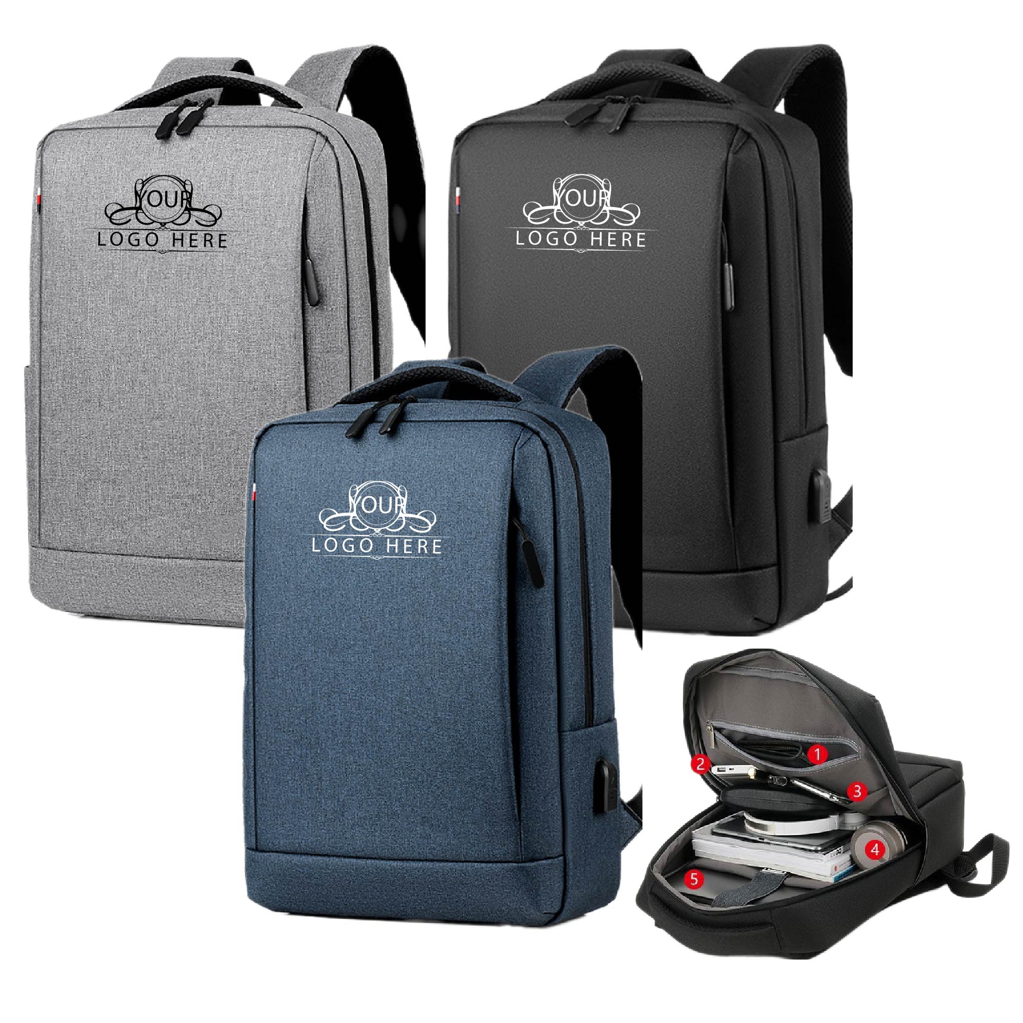 Business Travel Laptop Backpack with USB Charging Port 5