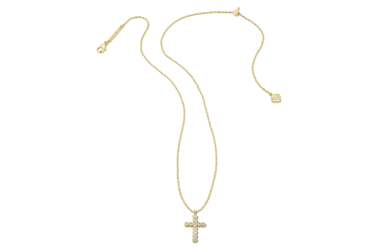 Kendra Scott Cross Gold Pendant Necklace in White CZ 4