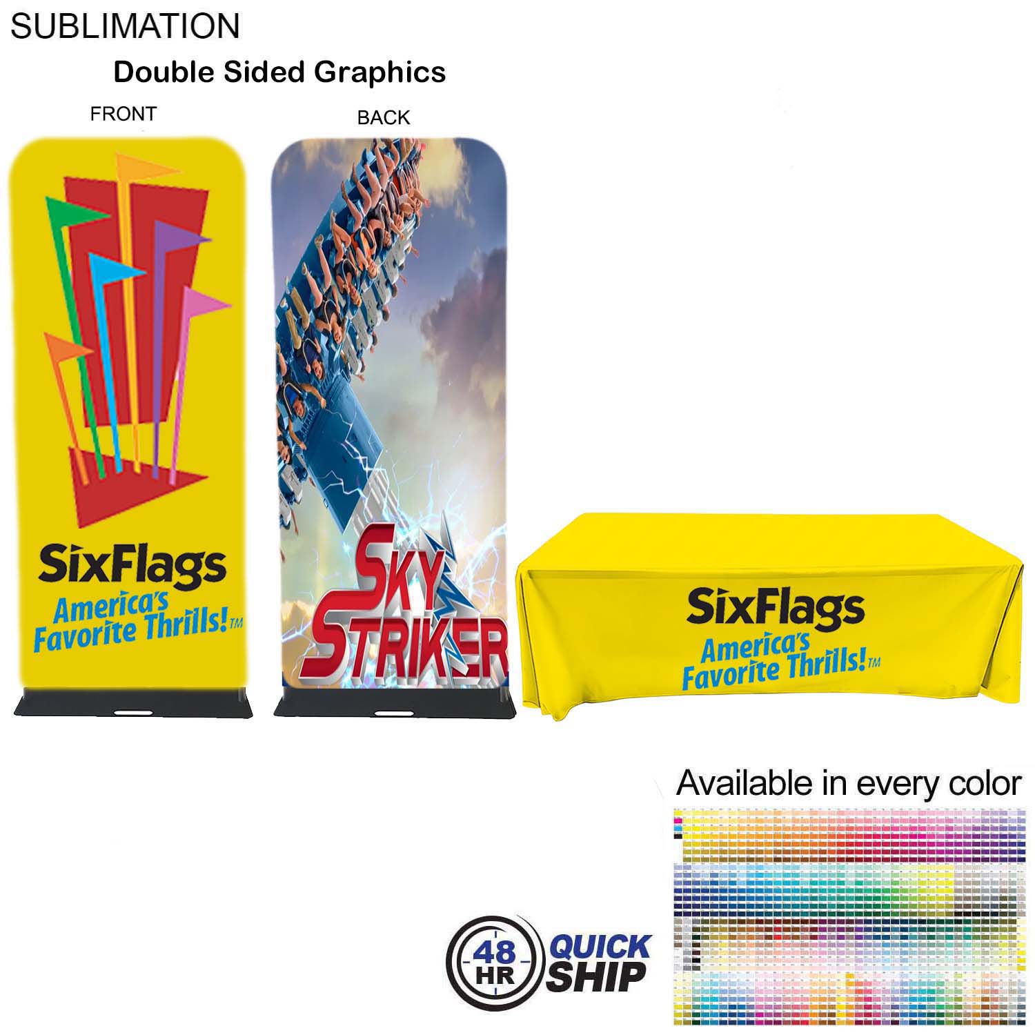48Hr Quick Ship - Event package, 3'W Fabric banner and Premium 6' tablecloth closed back 2