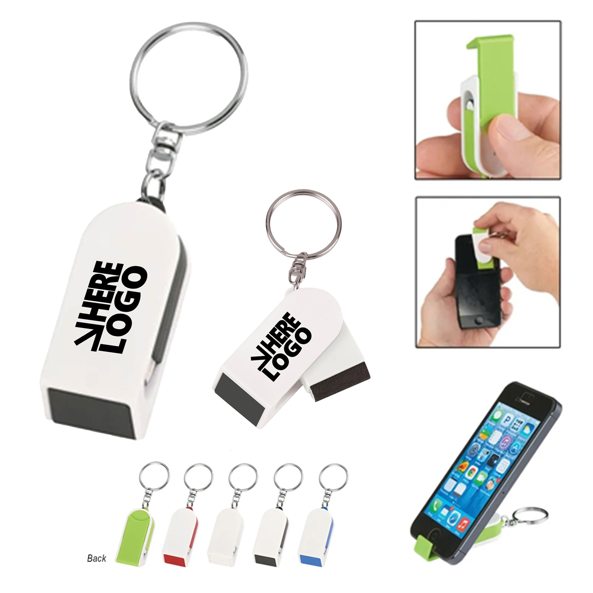 MOQ 20 Phone Stand Screen Cleaner Combo Key Chain 3