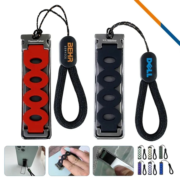 Custom Silicone Grip Foldable Phone Stand with Finger Loop — Dual-Function Tech Giveaway