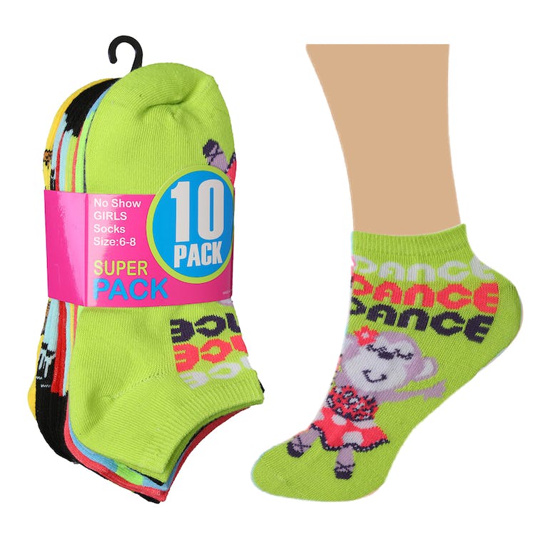 Girls' Ankle Socks - 10 Pack Wild Monkey Designs Size 6-8 3