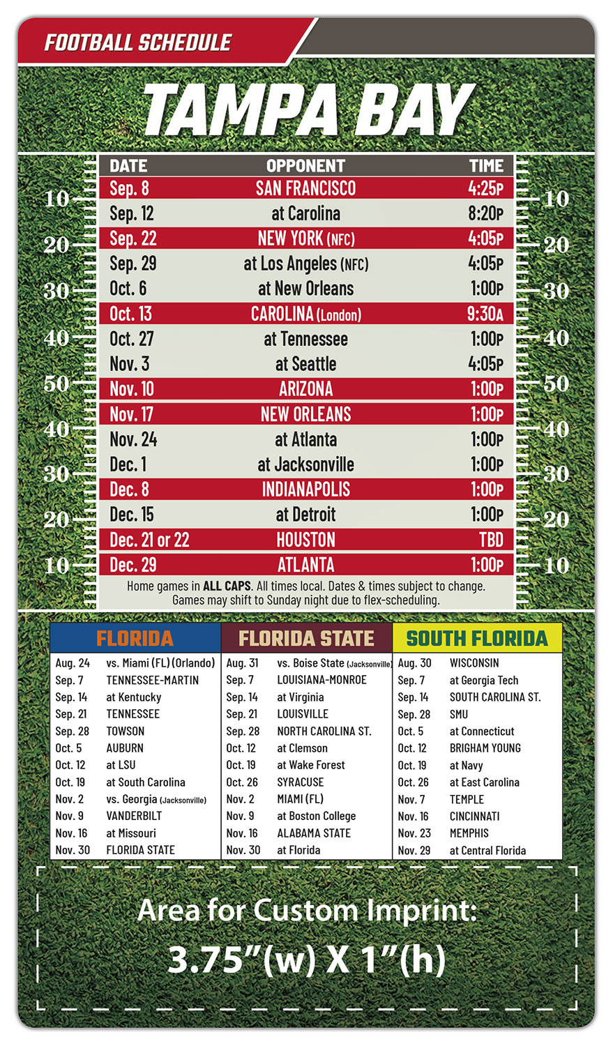 Magnet Football Sport Schedules - 4x7 Round Corners