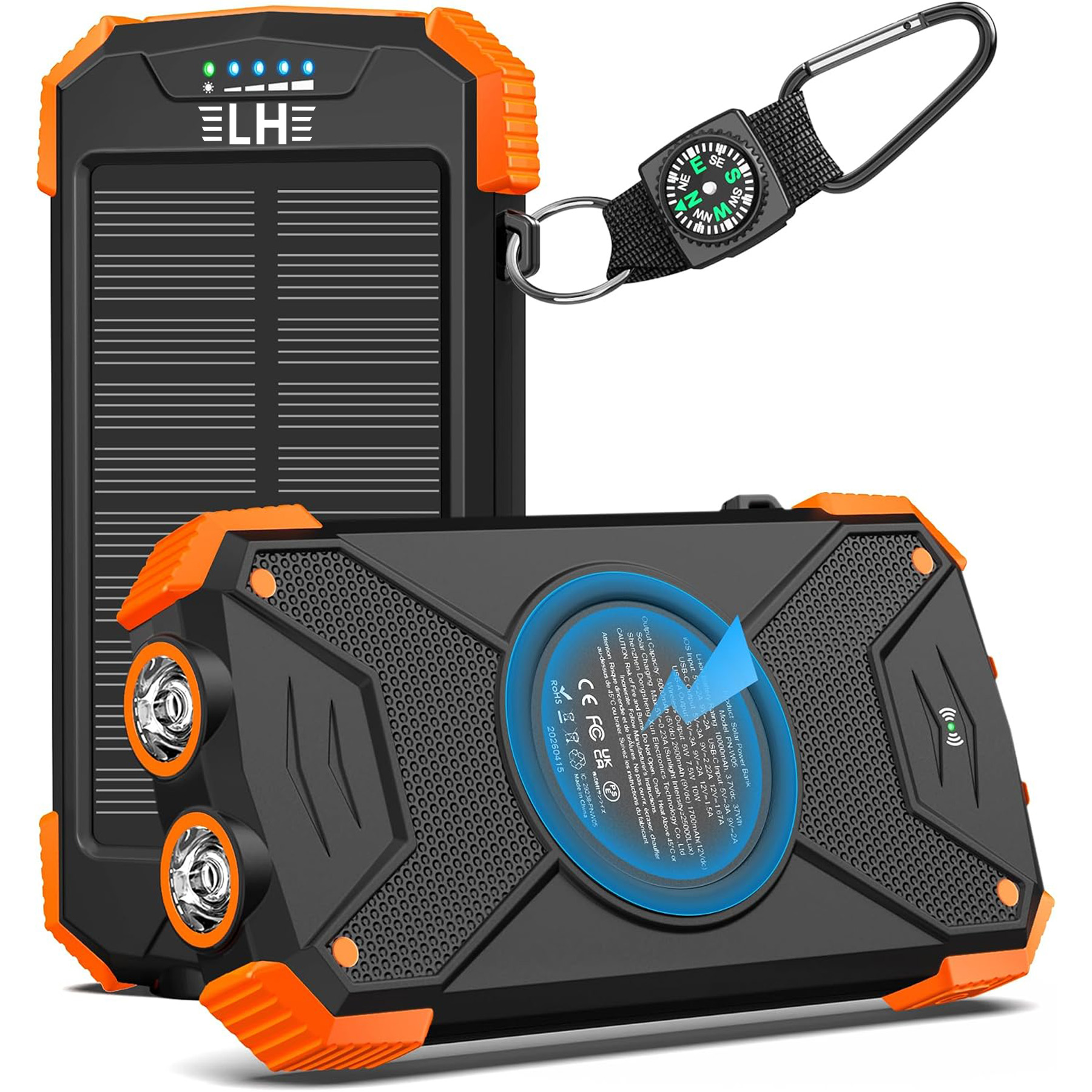 10,000mAh Solar Power Bank Portable Wireless Charger for Cell Phones