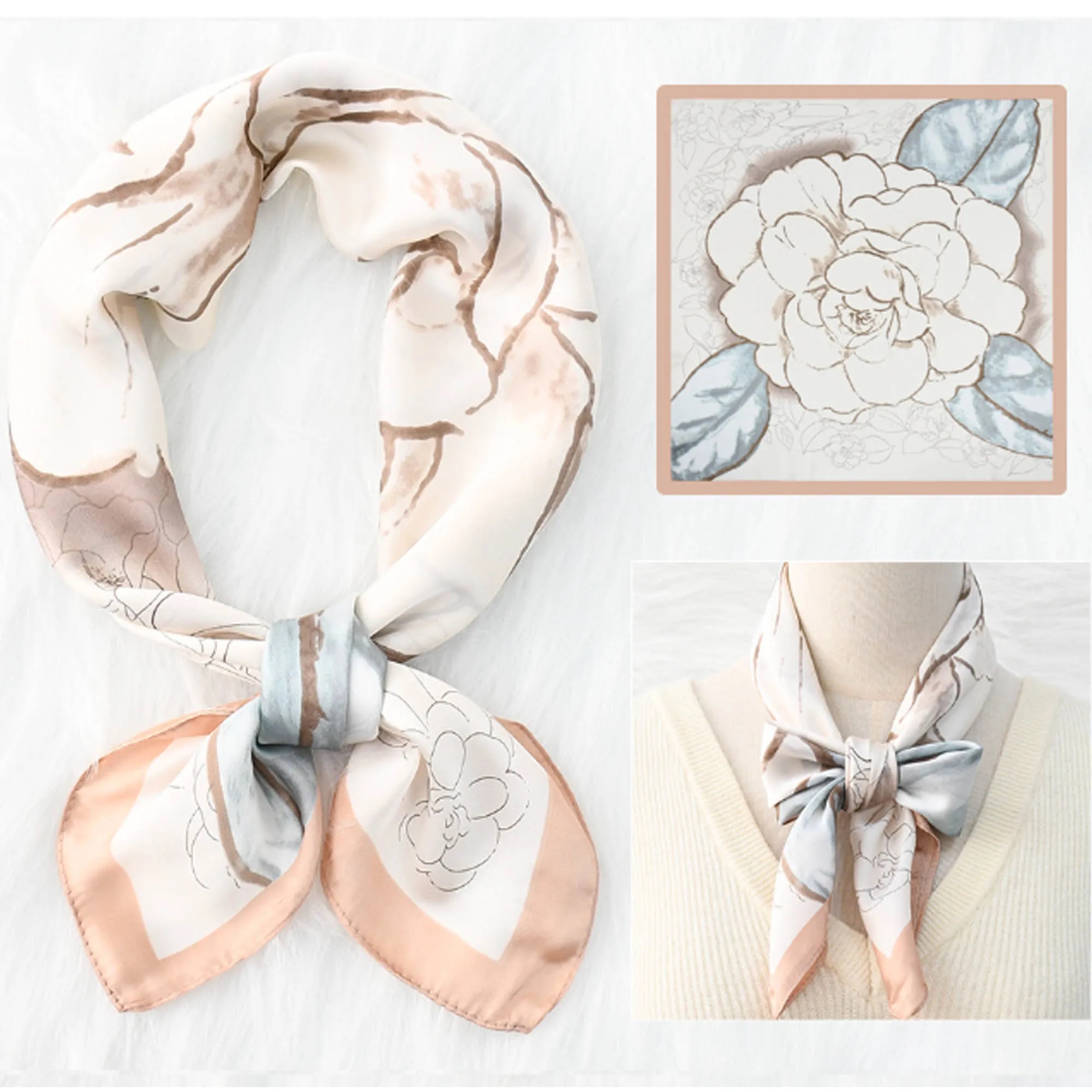Floral Print Silk Square Scarf 17