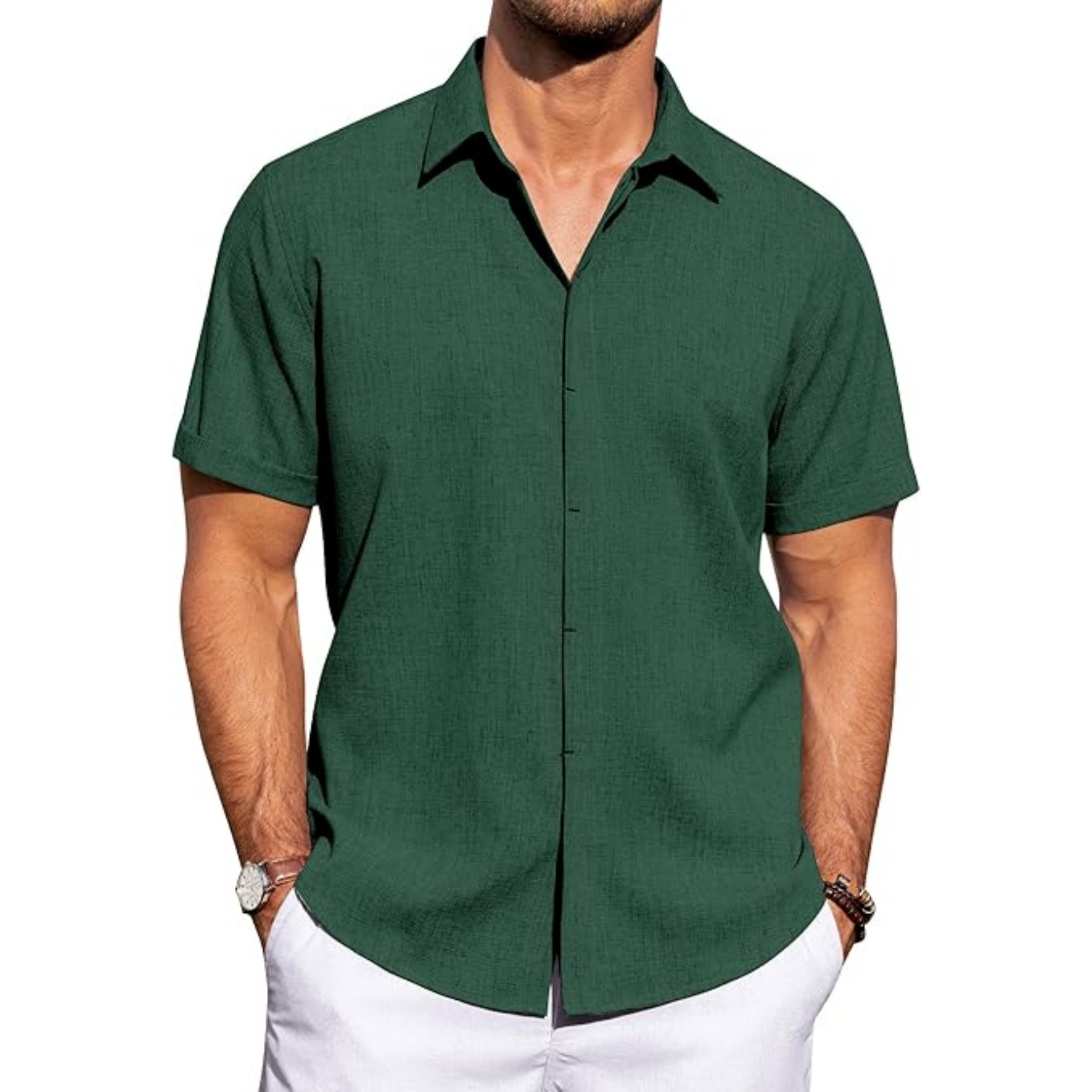 Men's Linen Casual Short Sleeve Shirt 54